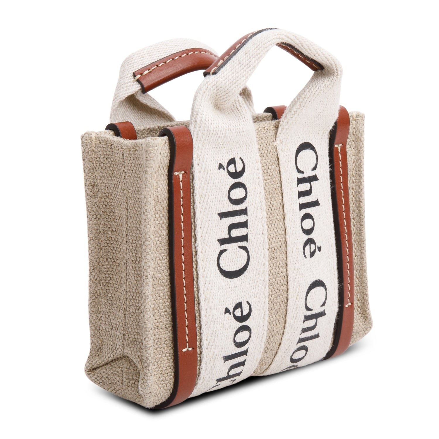 Chloe Beige Cotton Calfskin Mini Woody Ribbon Tote w/ Box
