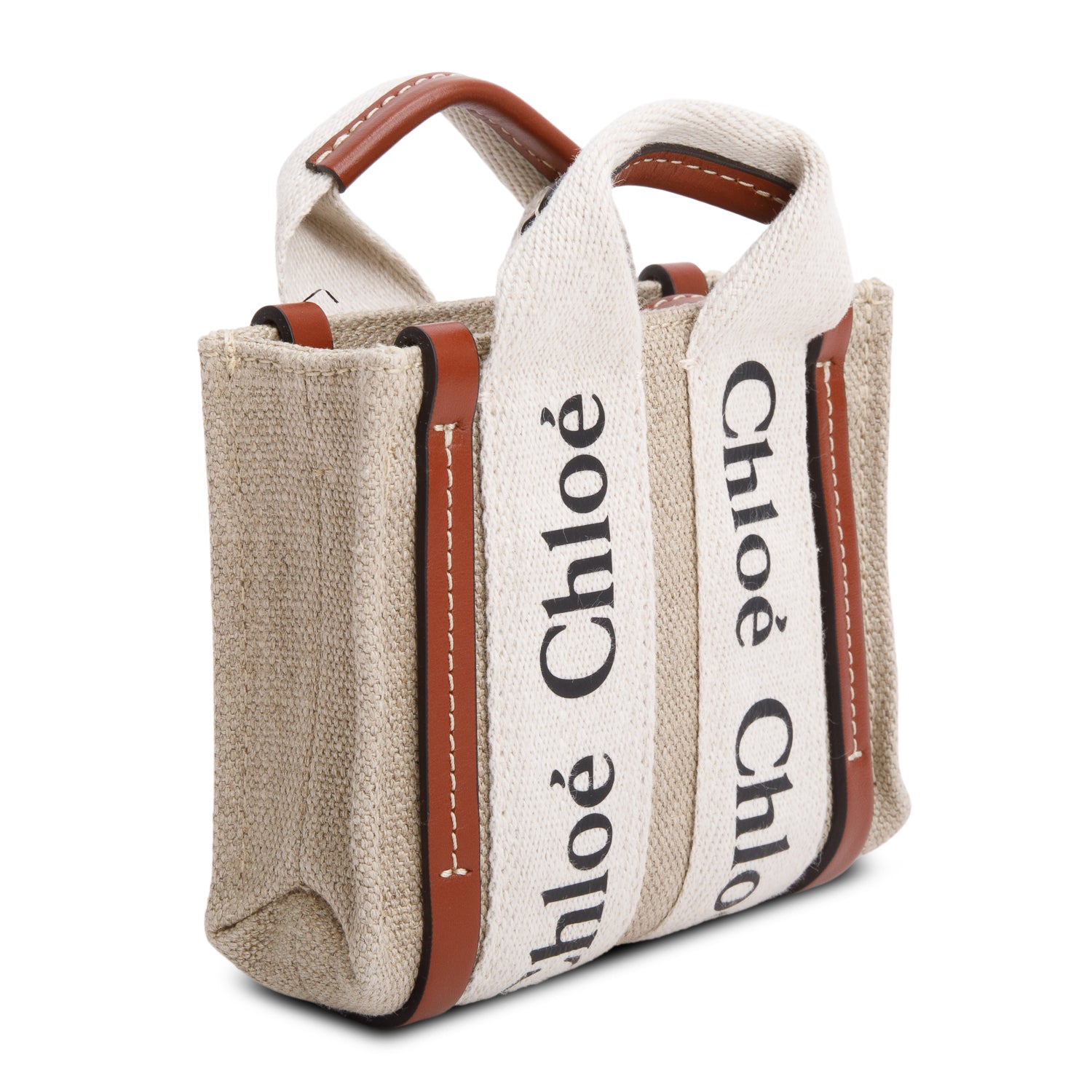 Chloe Beige Cotton Calfskin Mini Woody Ribbon Tote w/ Box