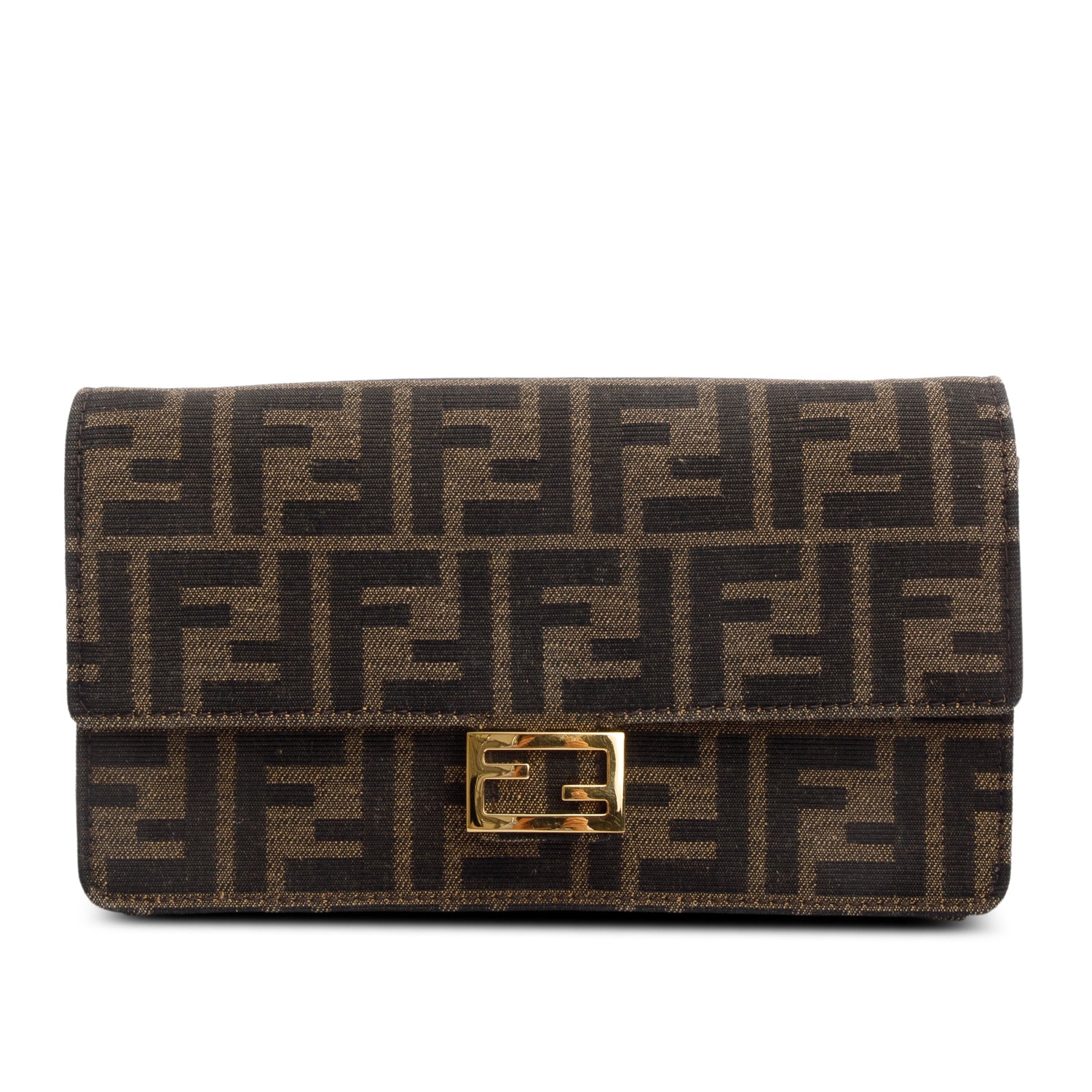 Fendi Brown FF Jacquard Baguette Wallet on Chain w/ Box, Straps & Receipt