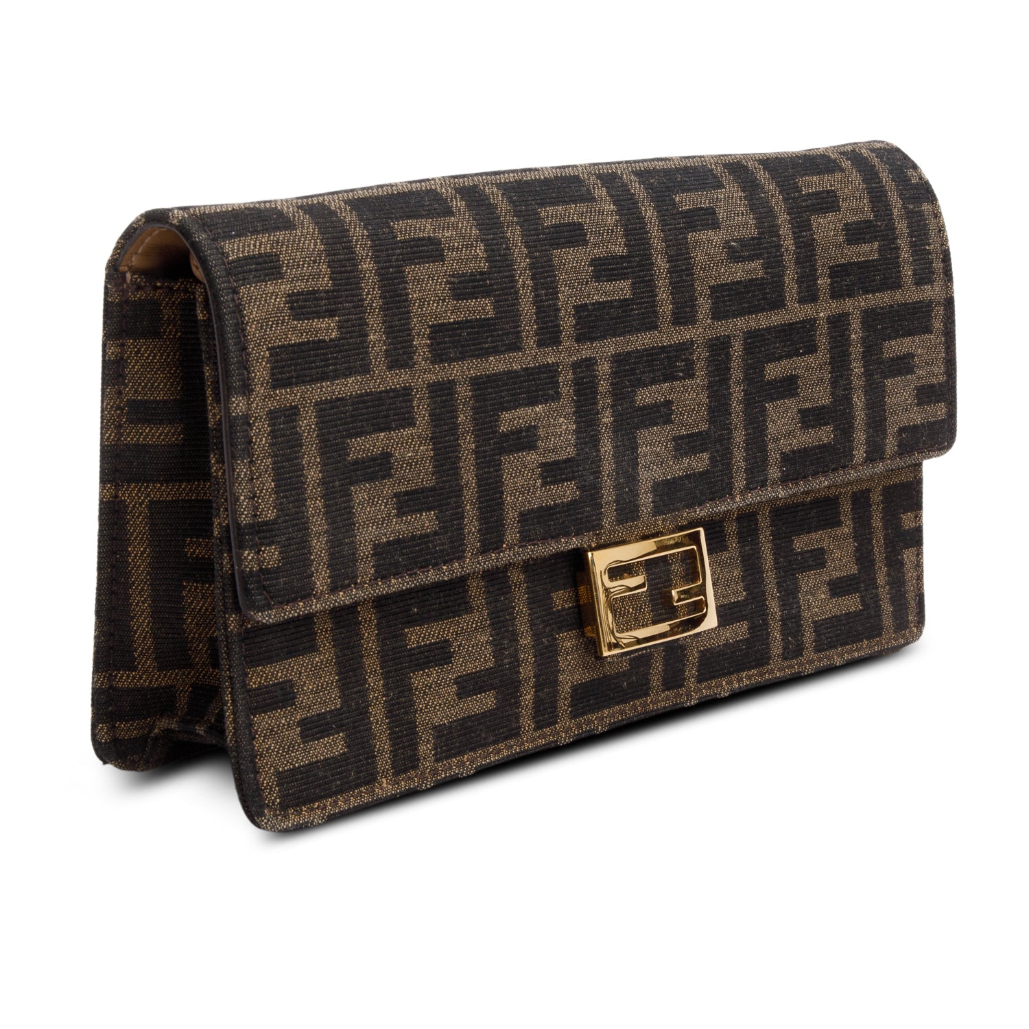 Fendi Brown FF Jacquard Baguette Wallet on Chain w/ Box, Straps & Receipt