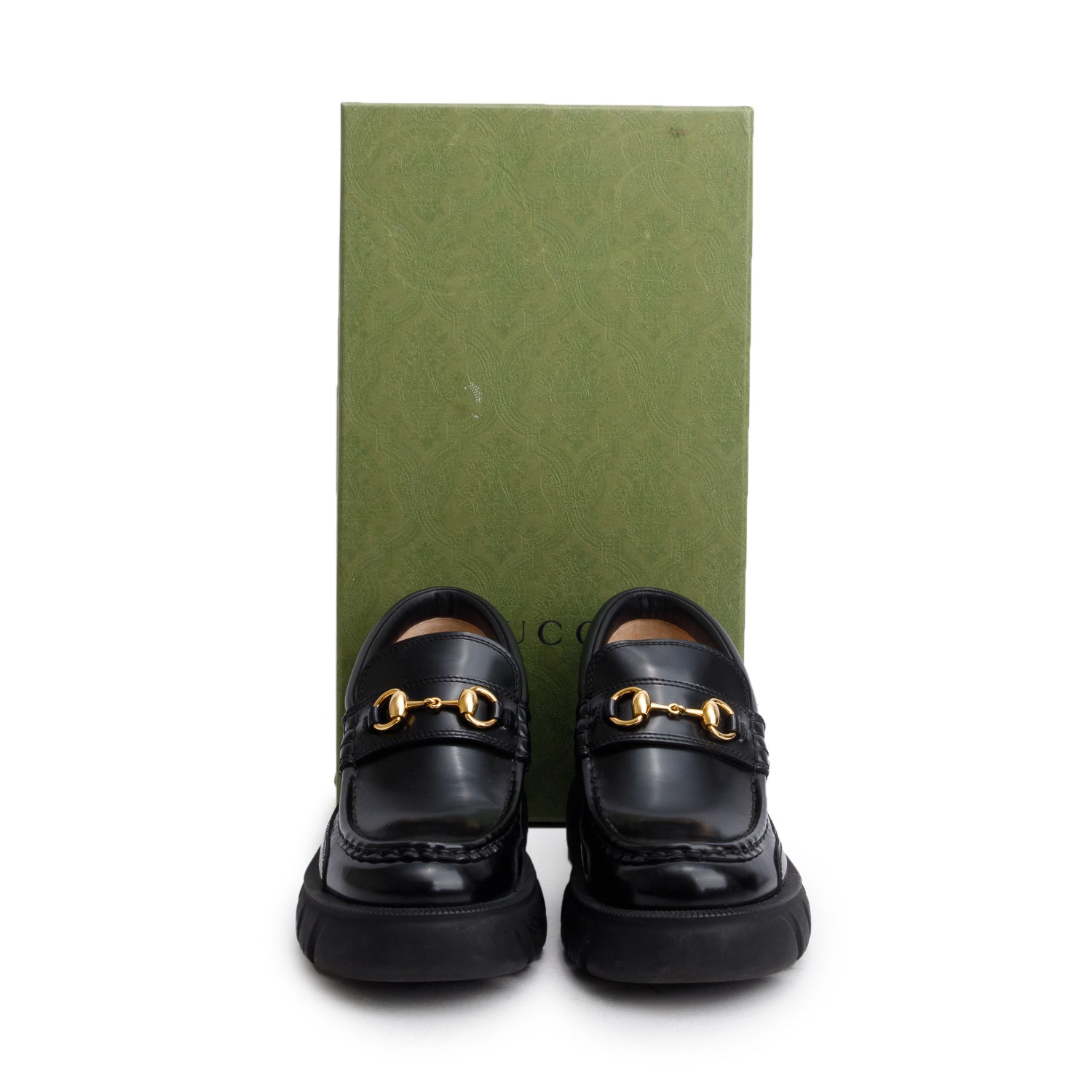 Gucci Black Nappa Samoa Horsebit Lug Sole Loafer, Size 38 w/ Box