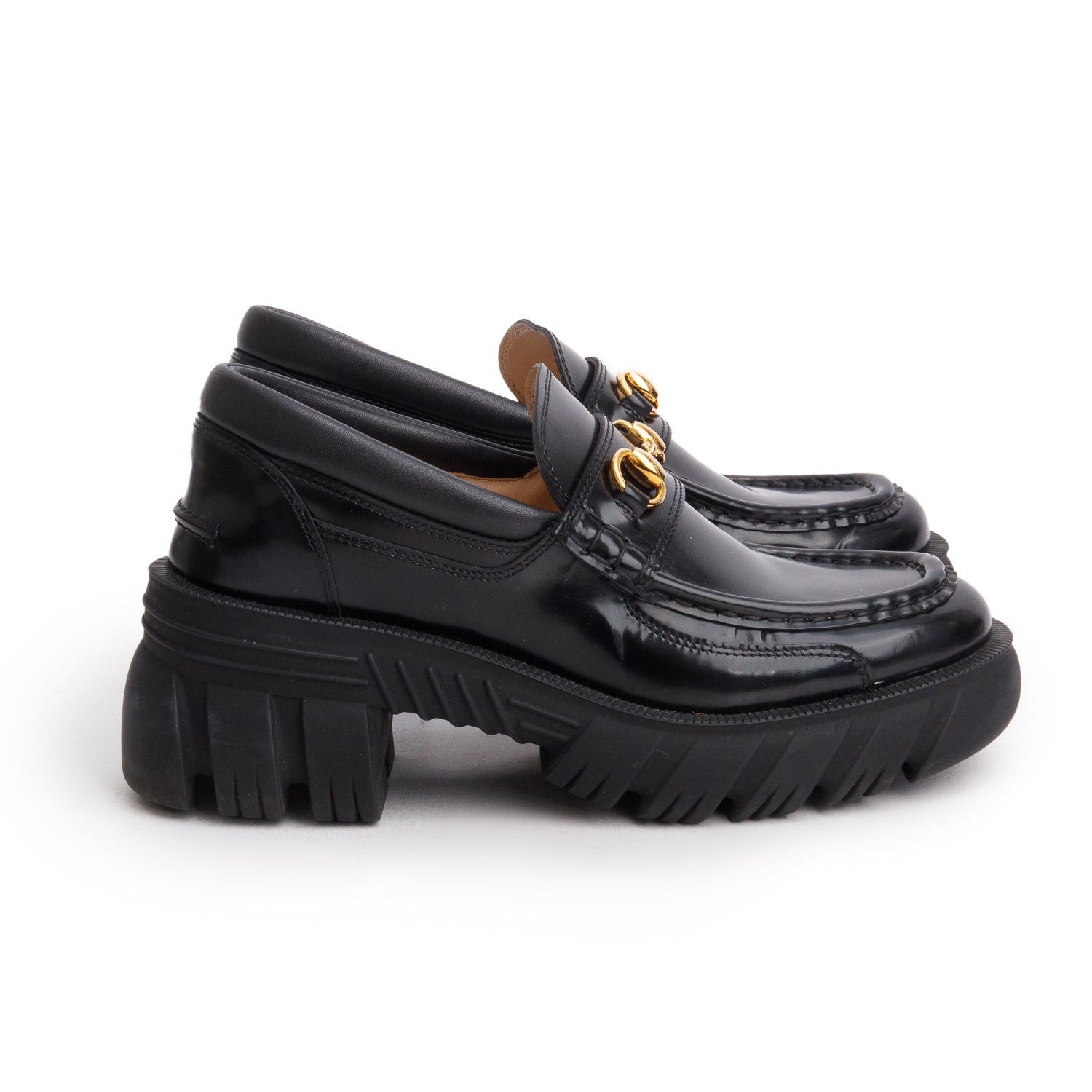 Gucci Black Nappa Samoa Horsebit Lug Sole Loafer, Size 38 w/ Box