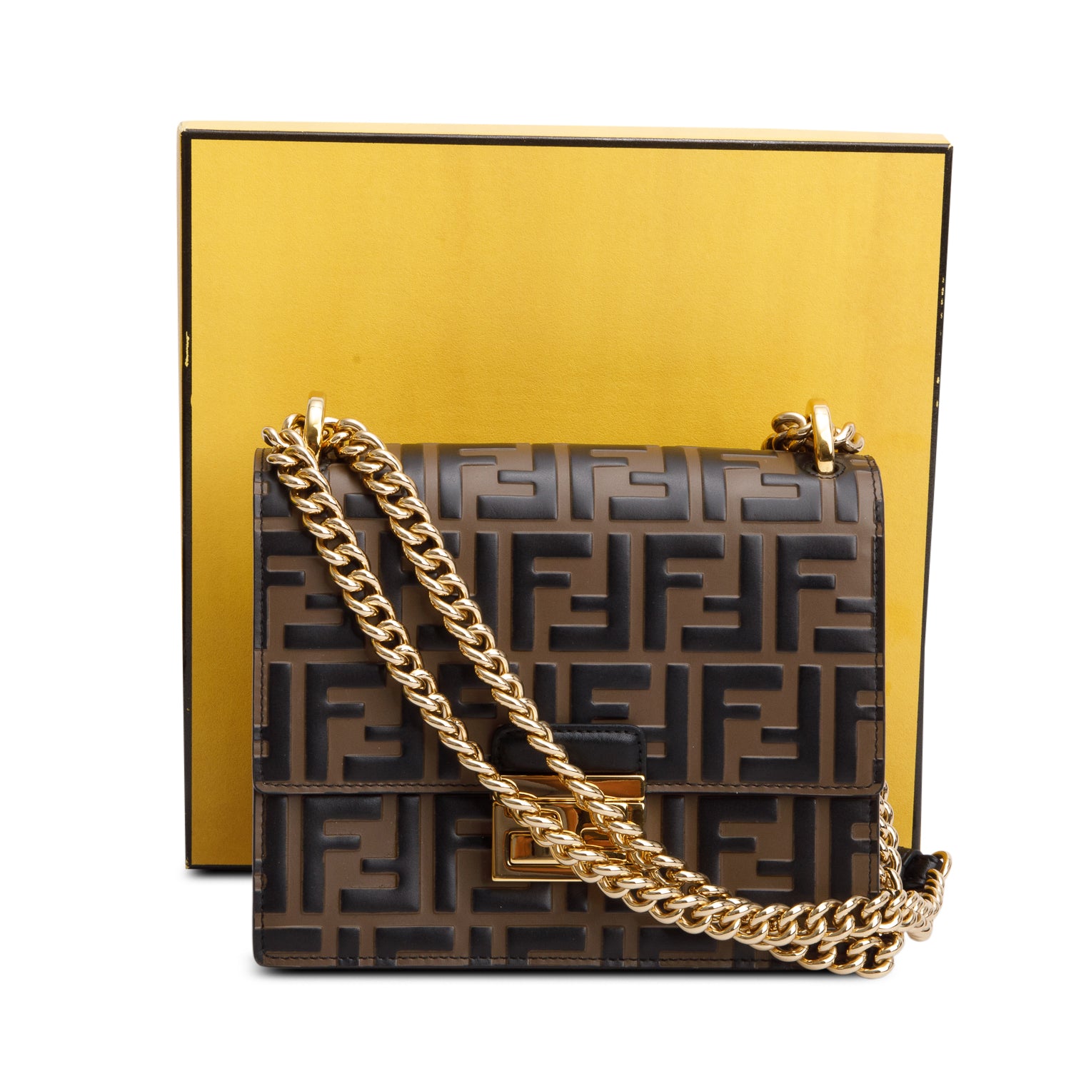 Fendi Vitello Liberty Bi-Color FF 1974 Embossed Small Kan U Shoulder Bag w/ Box