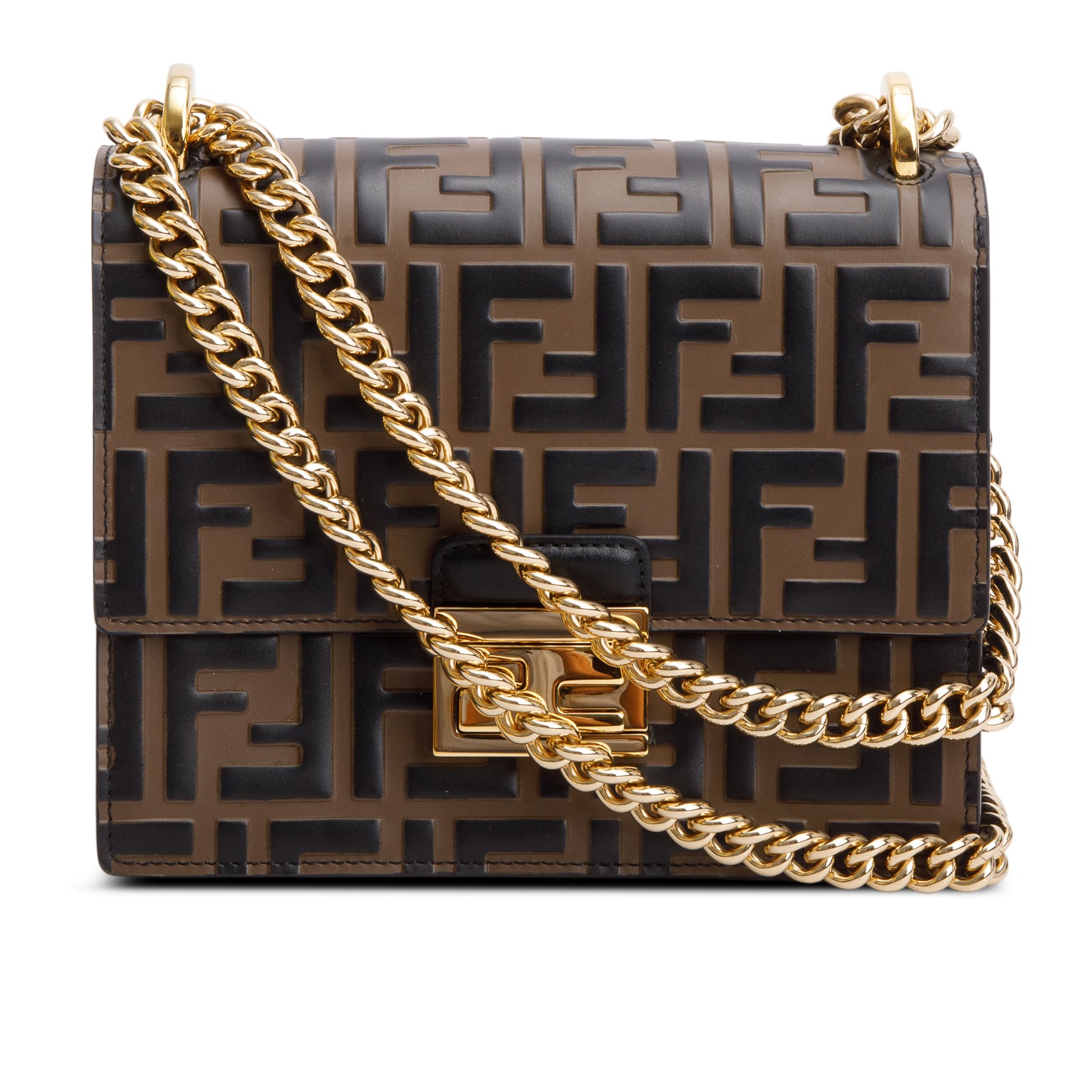 Fendi Vitello Liberty Bi-Color FF 1974 Embossed Small Kan U Shoulder Bag w/ Box