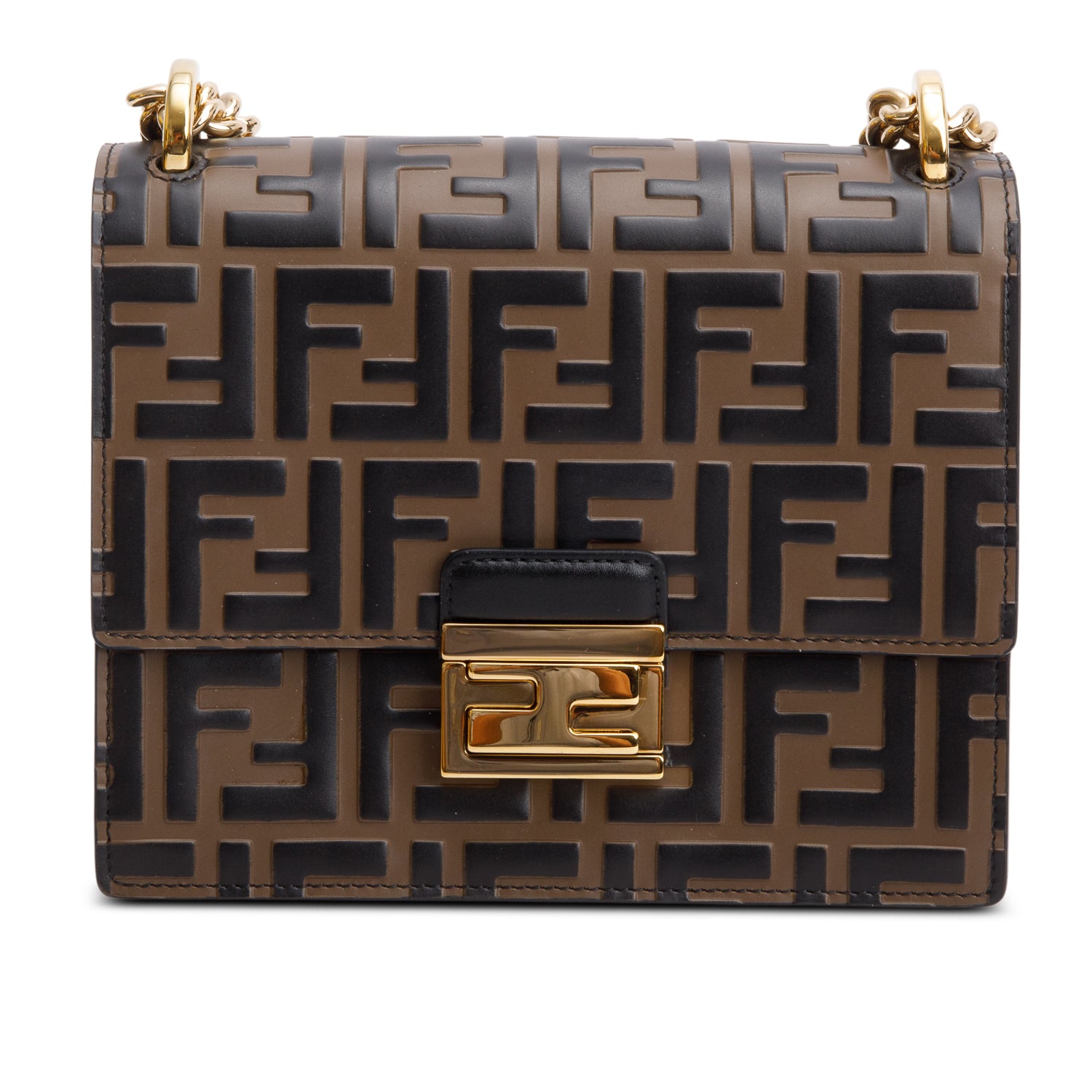 Fendi Vitello Liberty Bi-Color FF 1974 Embossed Small Kan U Shoulder Bag w/ Box