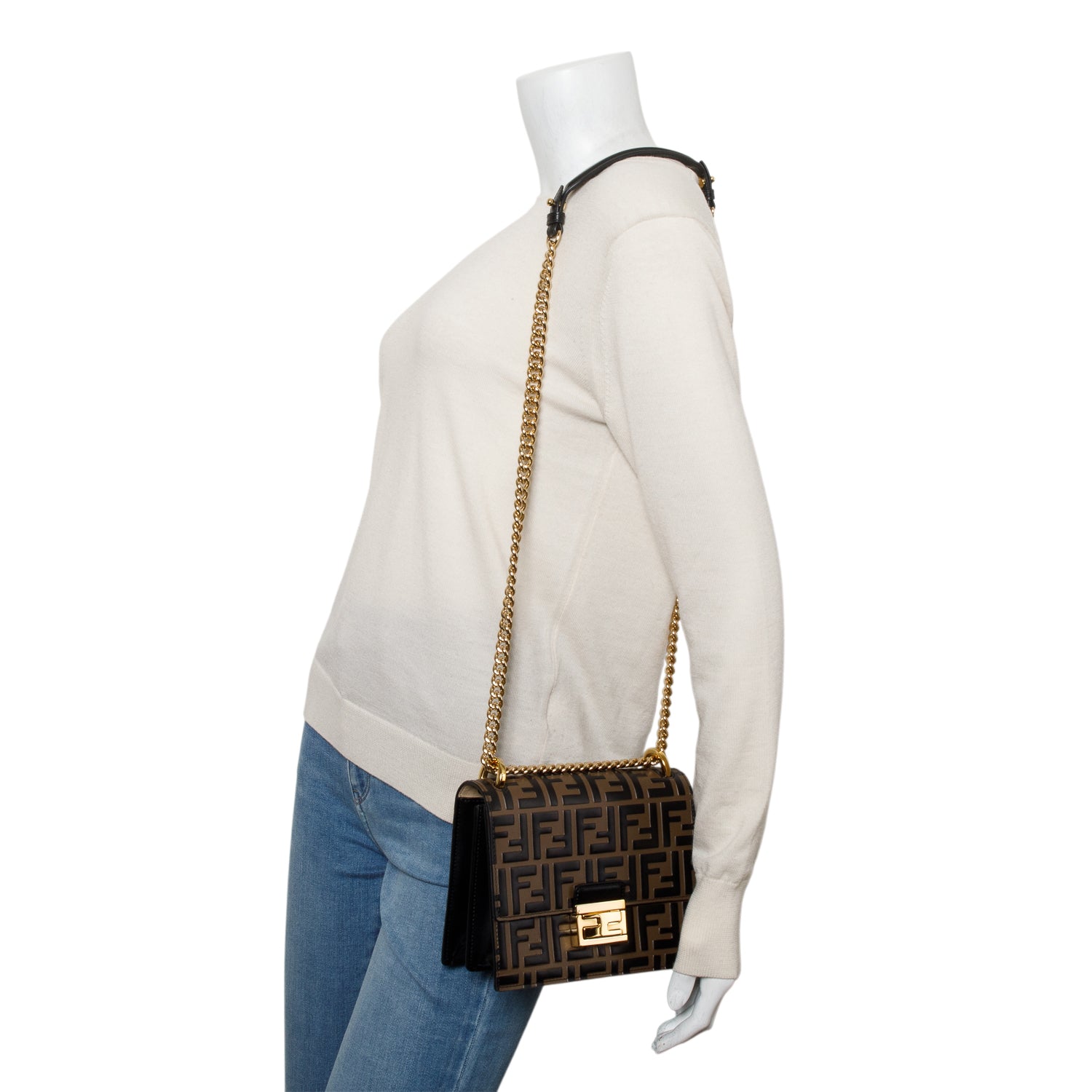 Fendi Vitello Liberty Bi-Color FF 1974 Embossed Small Kan U Shoulder Bag w/ Box