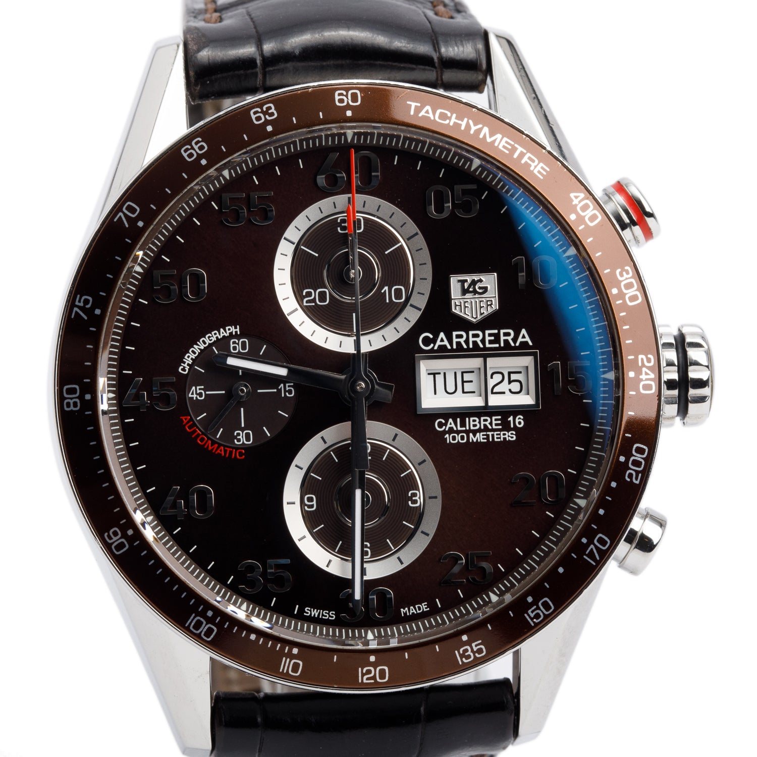 Tag Heuer Stainless Steel Carrera 43 MM Automatic Chronograph Watch Brown Dial CV2A12 w/ Box & Papers