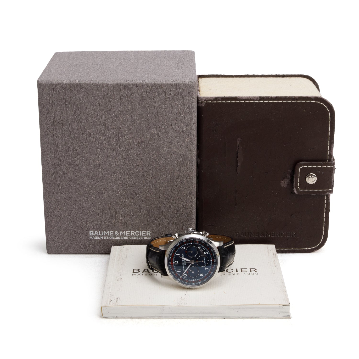 Baume & Mercier Stainless Steel Capeland 44 MM Automatic Chronograph Watch Blue Dial MOA10065 w/ Box