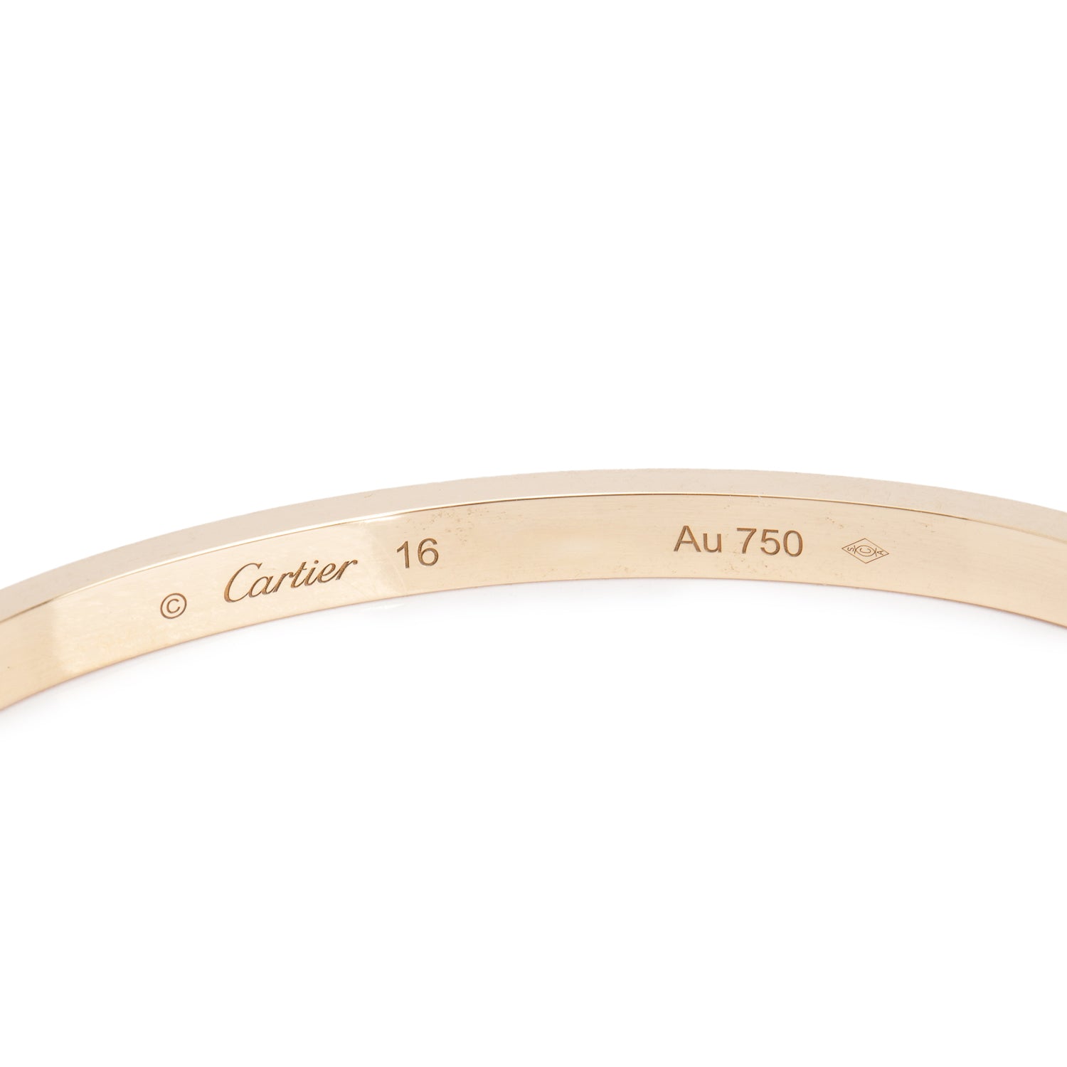Cartier 18k Yellow Gold 3.65 MM Love Bracelet, Small Model, Size 16 w/ Box
