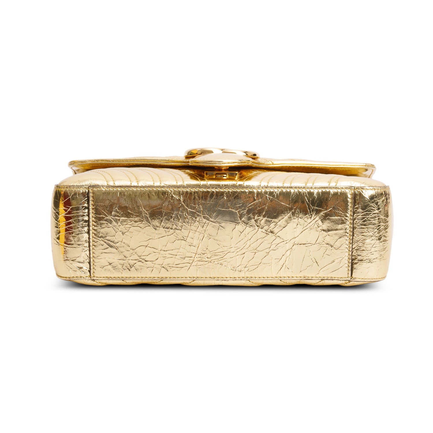 Gucci Gold Metallic Crinkled Calfskin Matelasse Medium GG Marmont Shoulder Bag w/ Box