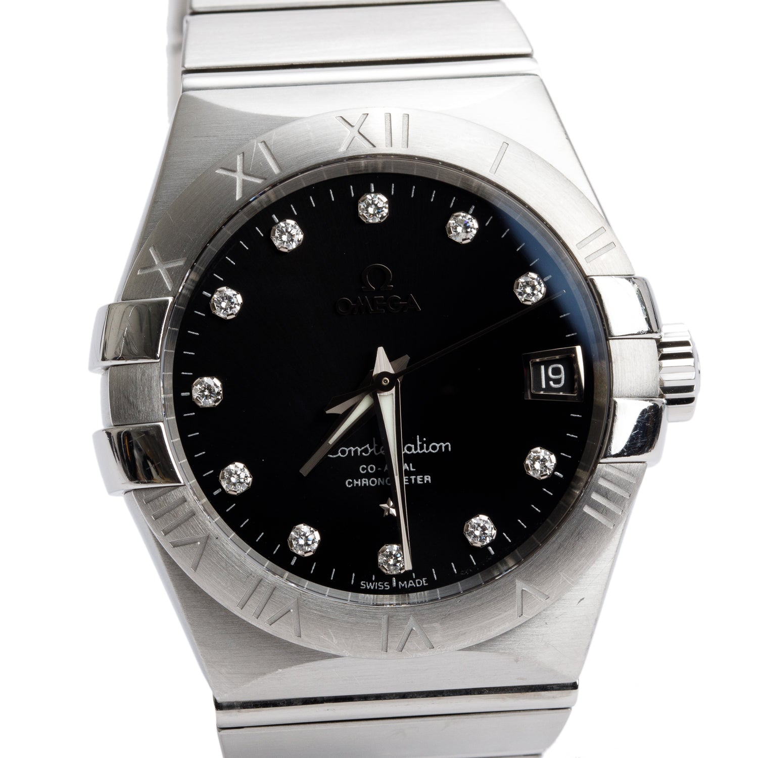 Omega Stainless Steel Constellation 38 MM Automatic Watch Black Diamond Dial