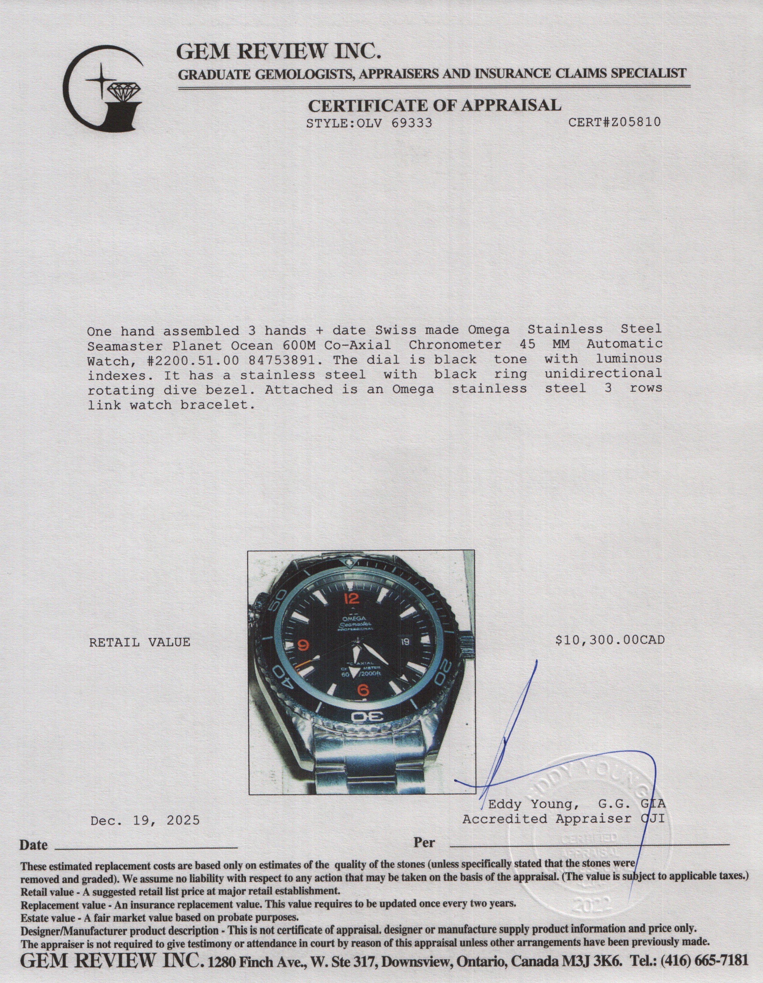 Omega Stainless Steel Seamaster Planet Ocean 600M Co-Axial Chronometer 45 MM Automatic Watch