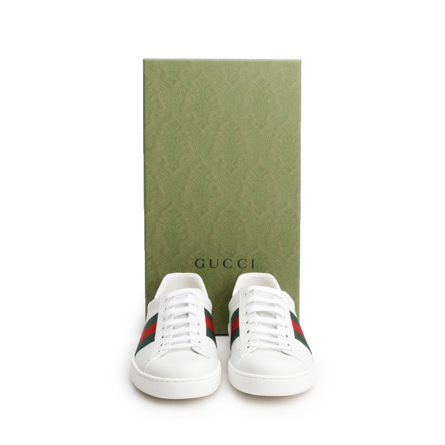 Gucci White Leather Ace Low Sneakers, Men's Size 6.5 w/ Box