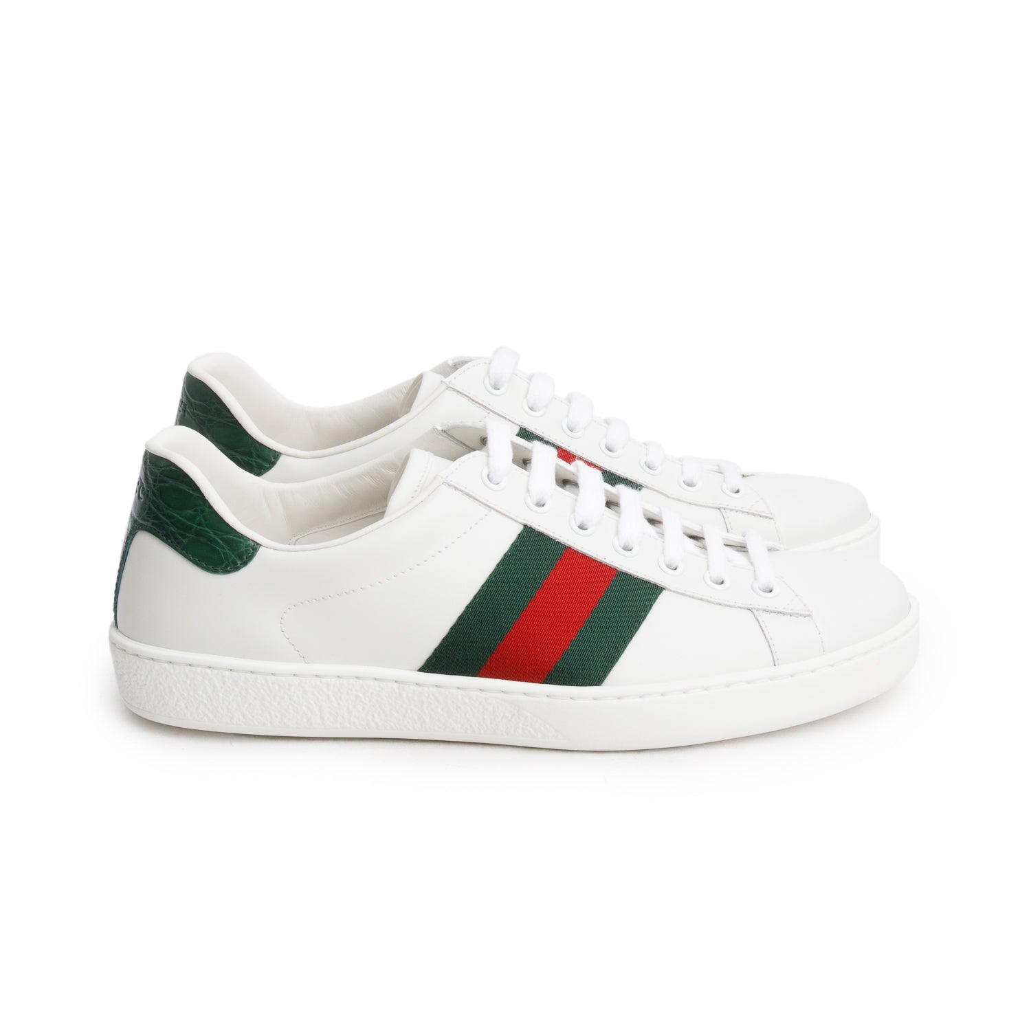 Gucci White Leather Ace Low Sneakers, Men's Size 6.5 w/ Box