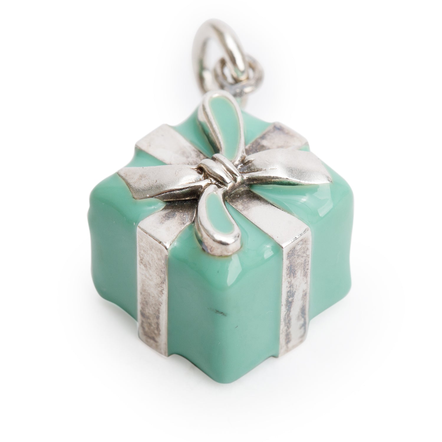 Tiffany & Co. Sterling Silver Blue Enamel Present Box Charm