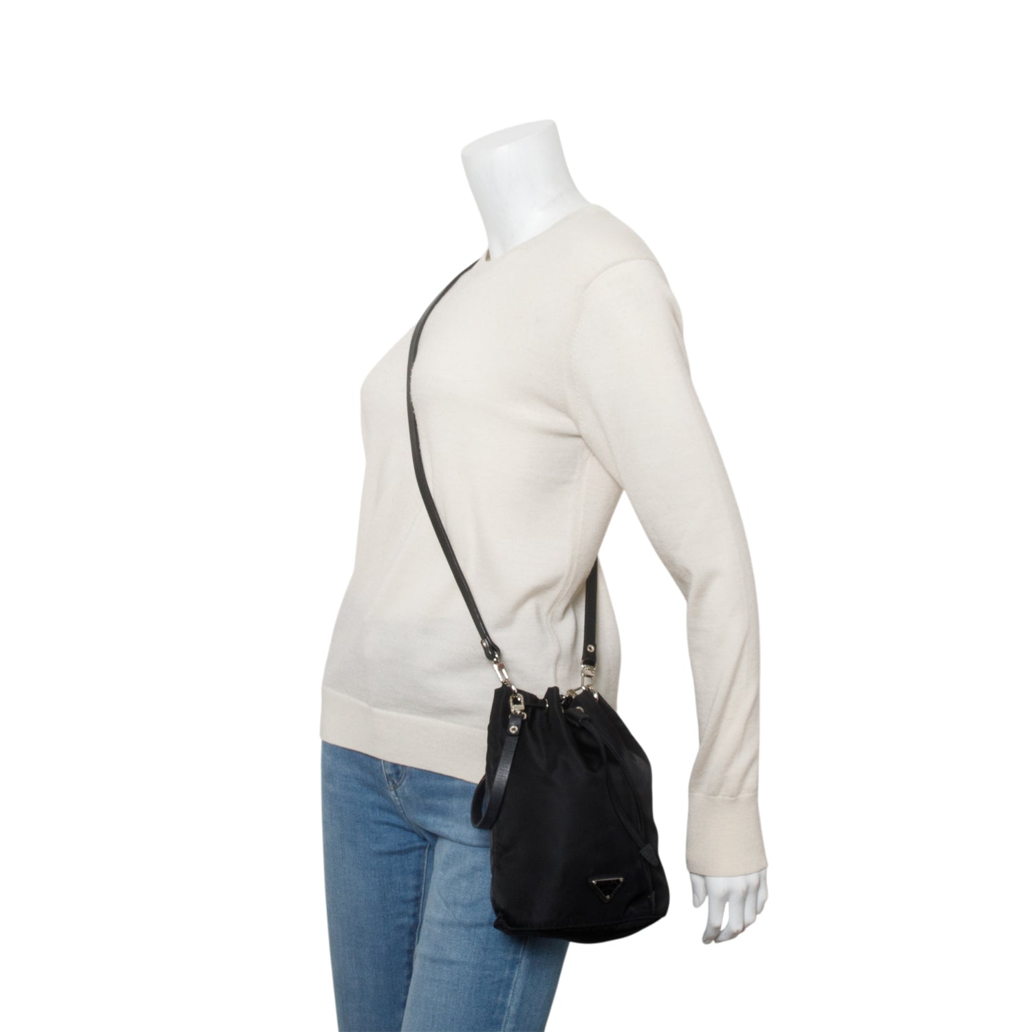 Prada Black Re-Nylon Bucket Pouch w/ Straps