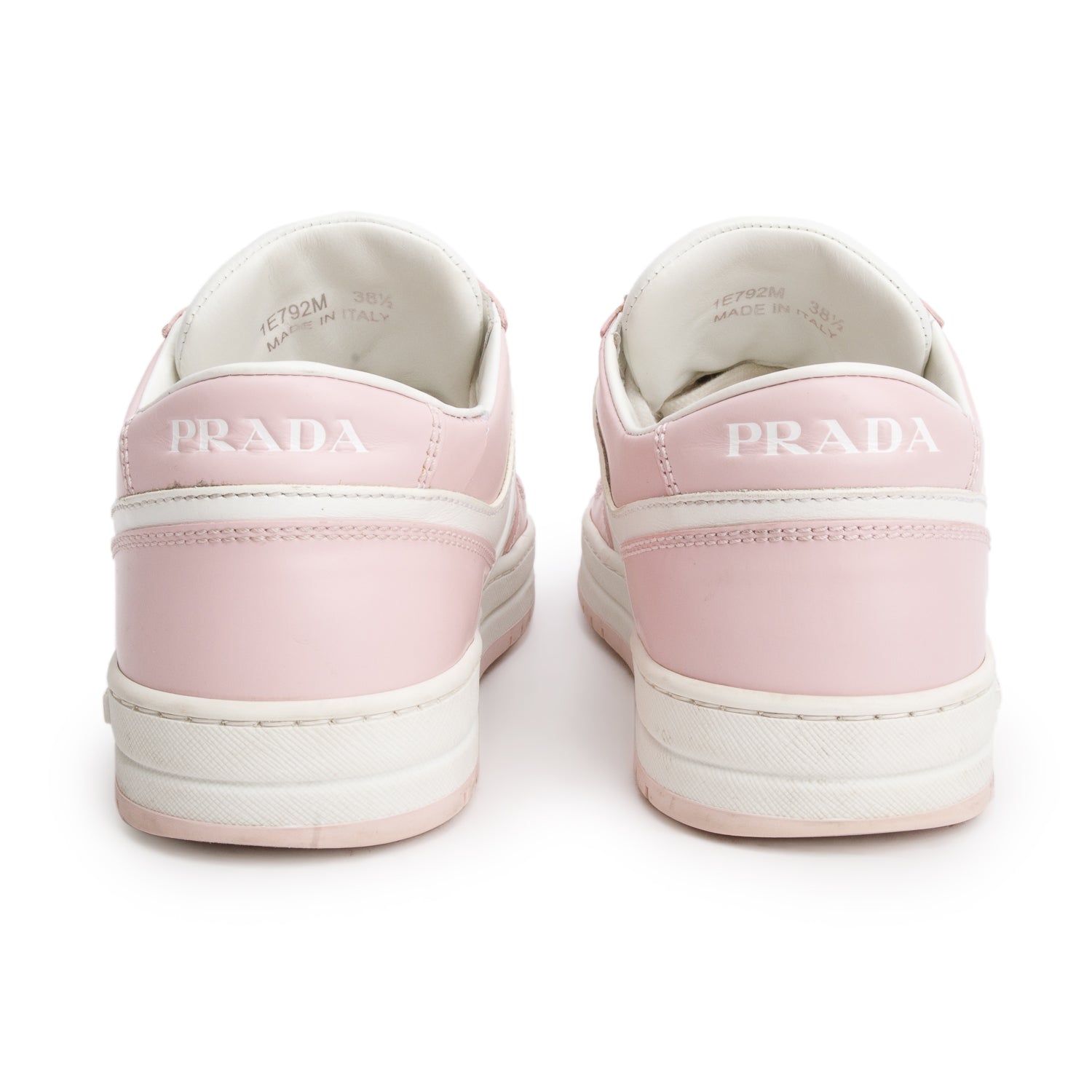 Prada Pink White Vitello Sport Spazzolato Rois Triangle Logo Downtown Low Top Sneakers, Size 38.5 w/ Box