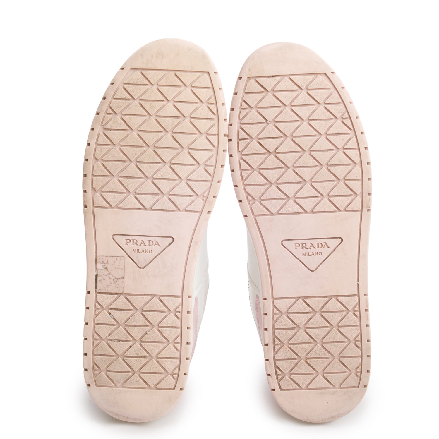 Prada Pink White Vitello Sport Spazzolato Rois Triangle Logo Downtown Low Top Sneakers, Size 38.5 w/ Box