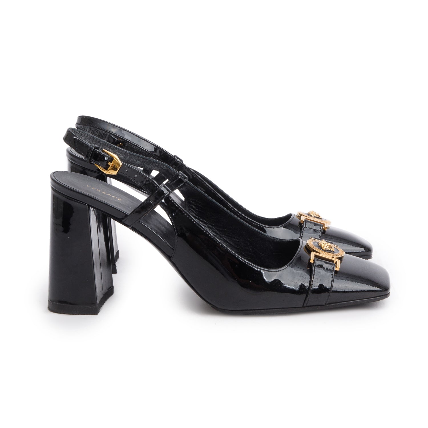 Versace Black Patent Leather Slingback Pumps, Size 41 w/ Box