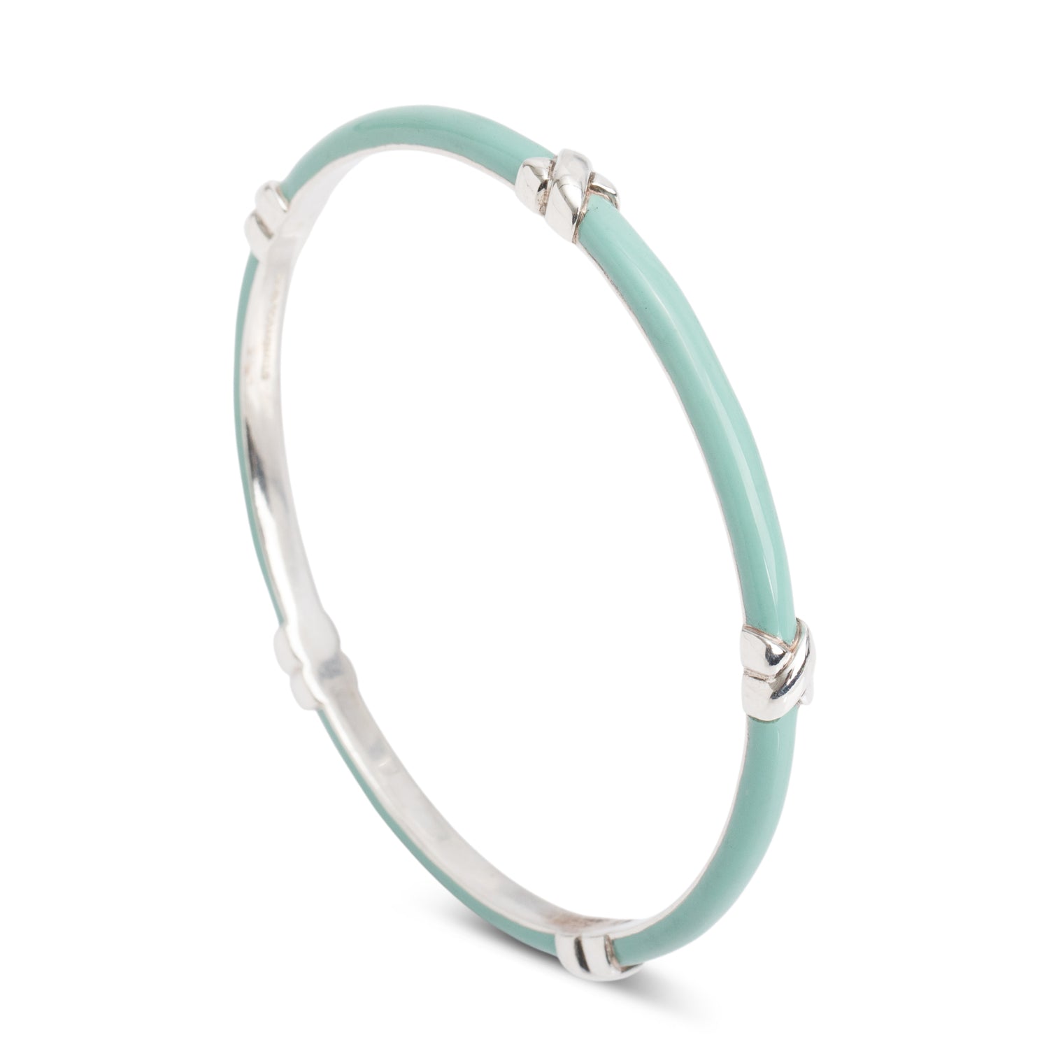 Tiffany & Co. Sterling Silver Blue Enamel X Bangle Bracelet