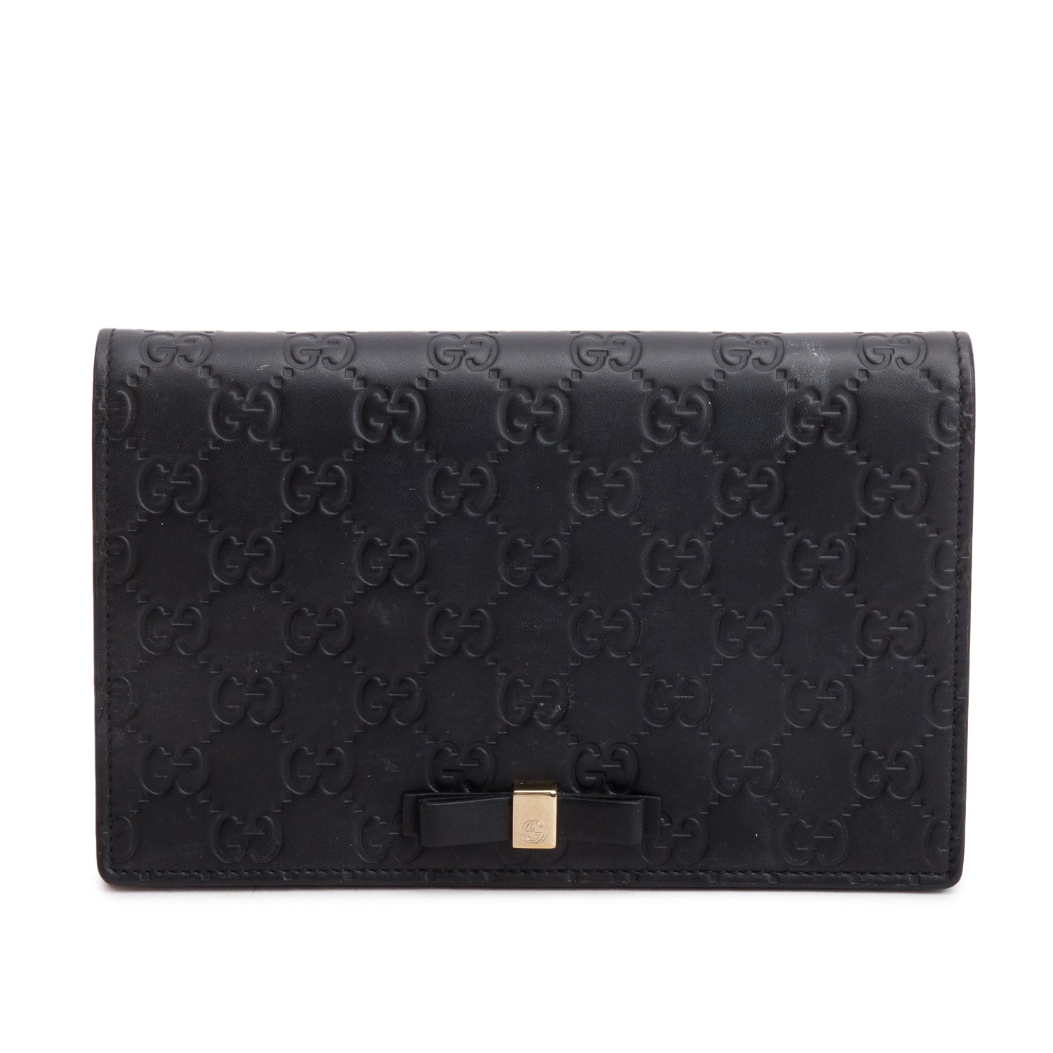 Gucci Black Guccissima Signature Bow Wallet on Chain w/ Box & Receipt