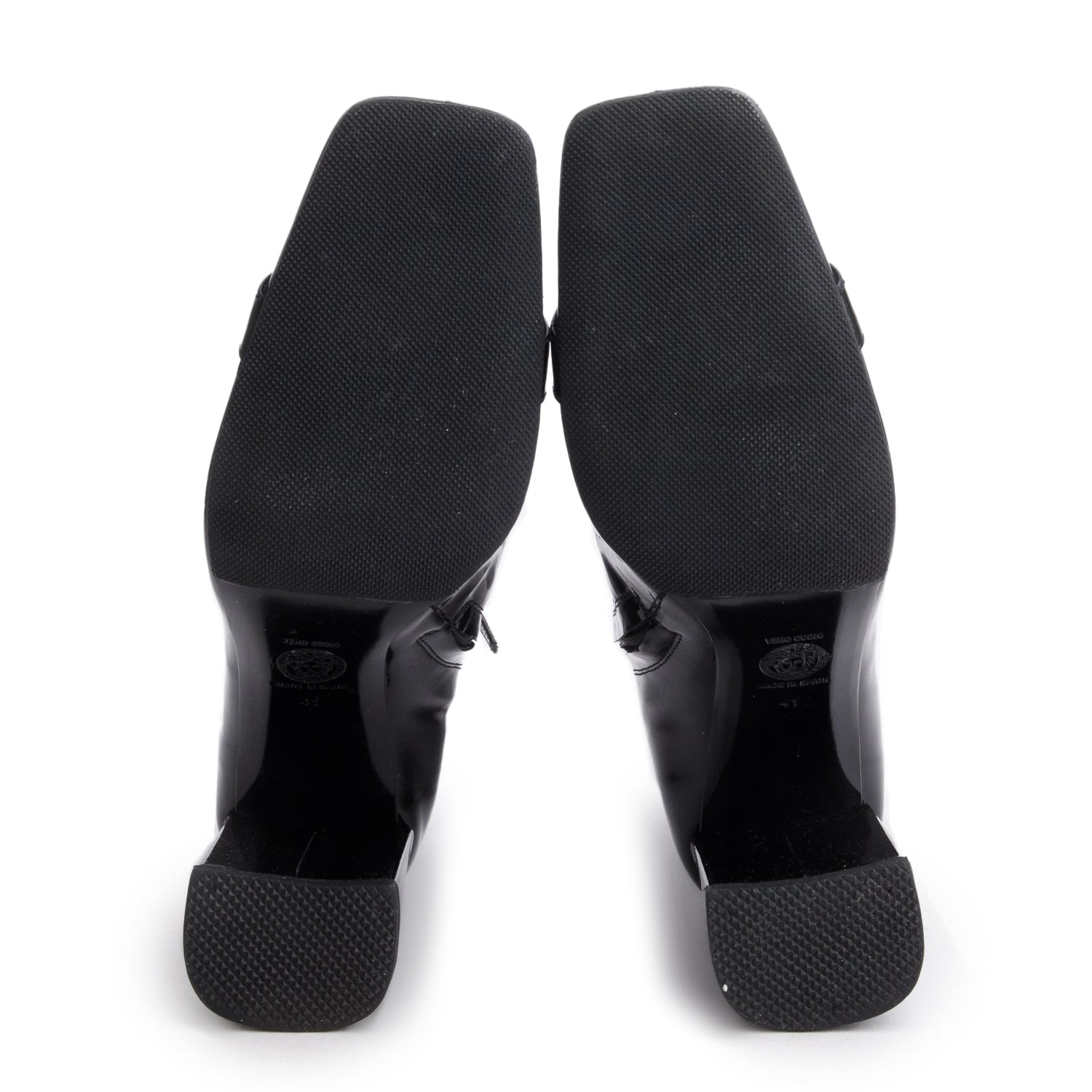 Versace Black Patent Leather Medusa 85 Ankle Boots, Size 41 w/ Box