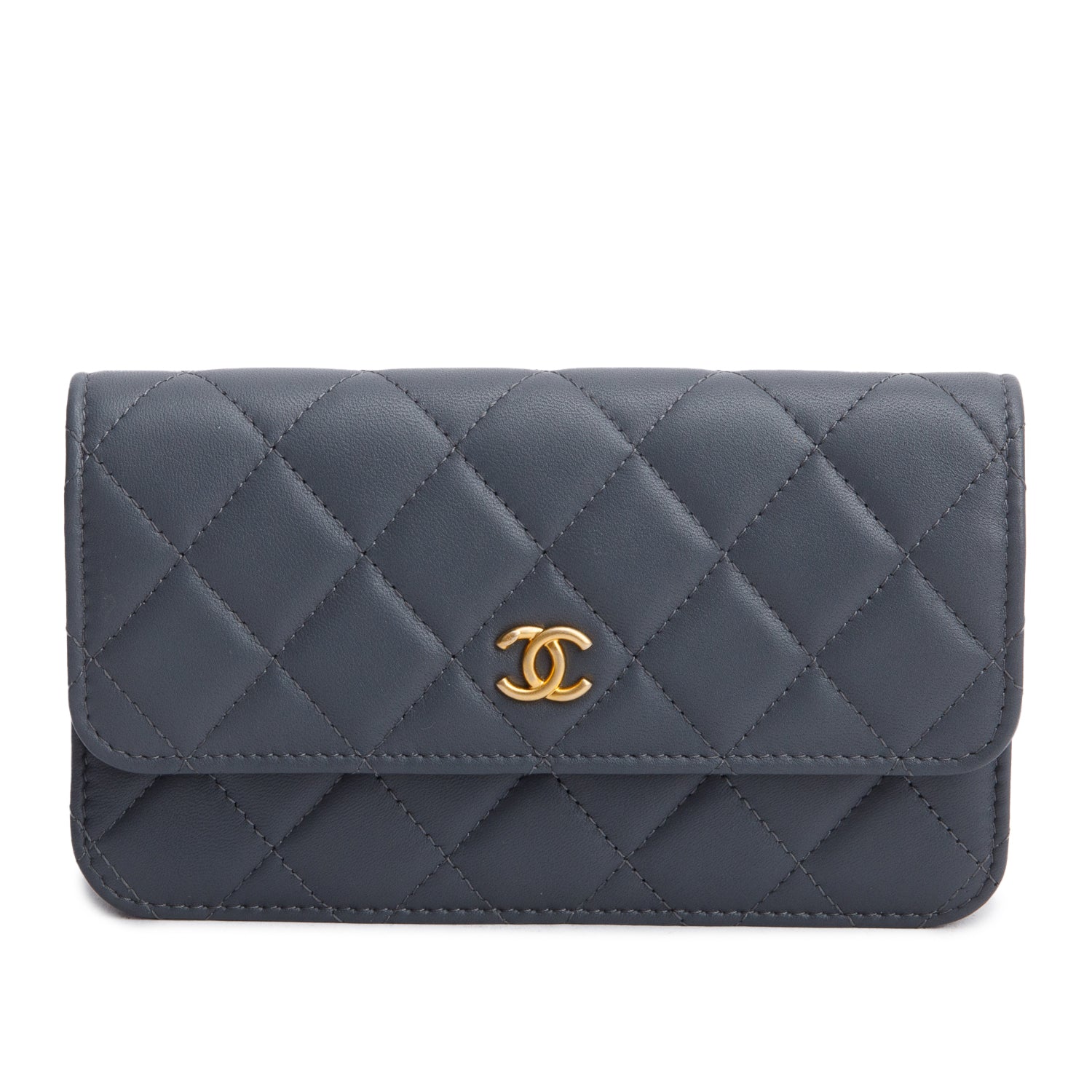 Chanel Grey Quilted Lambskin Leather CC Pearl Crush Flap Phone Holder on Chain