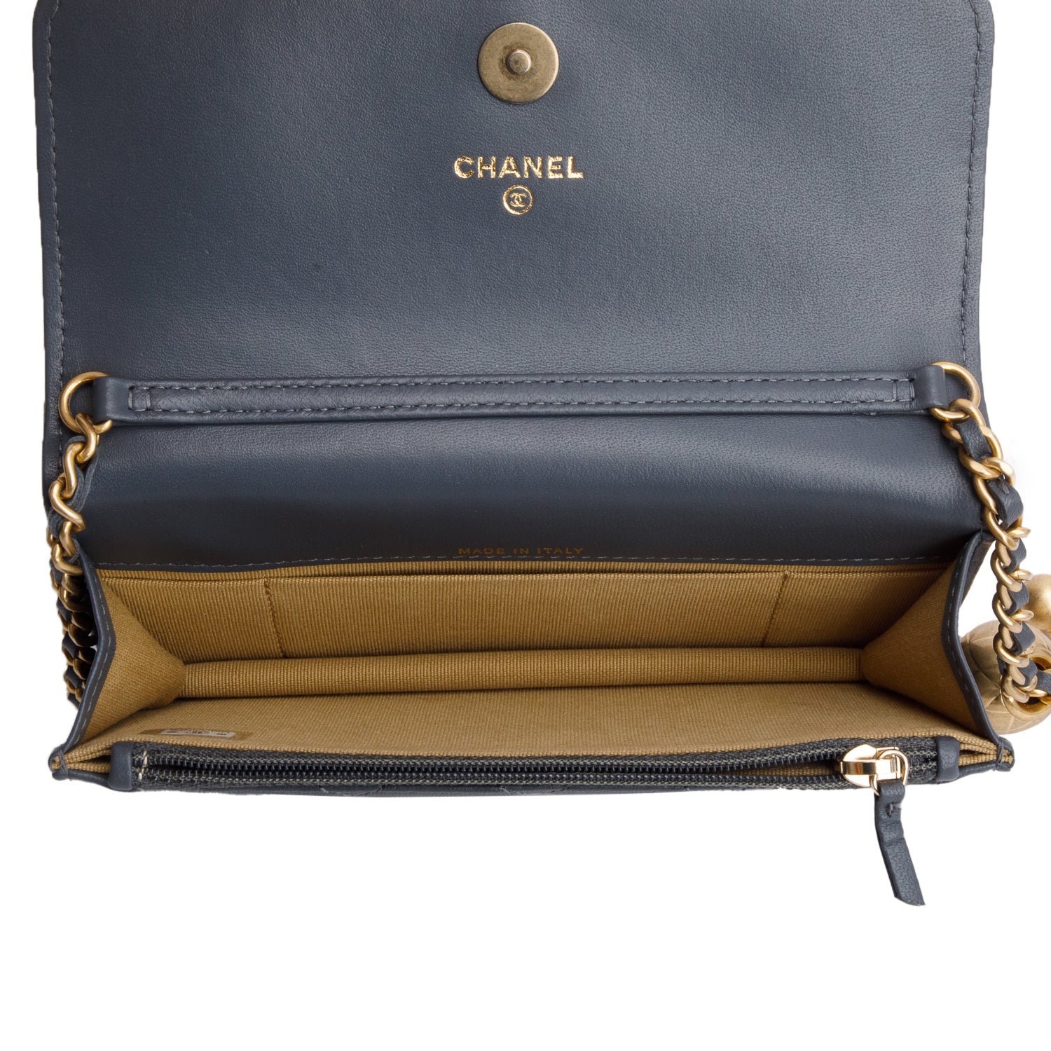 Chanel Grey Quilted Lambskin Leather CC Pearl Crush Flap Phone Holder on Chain