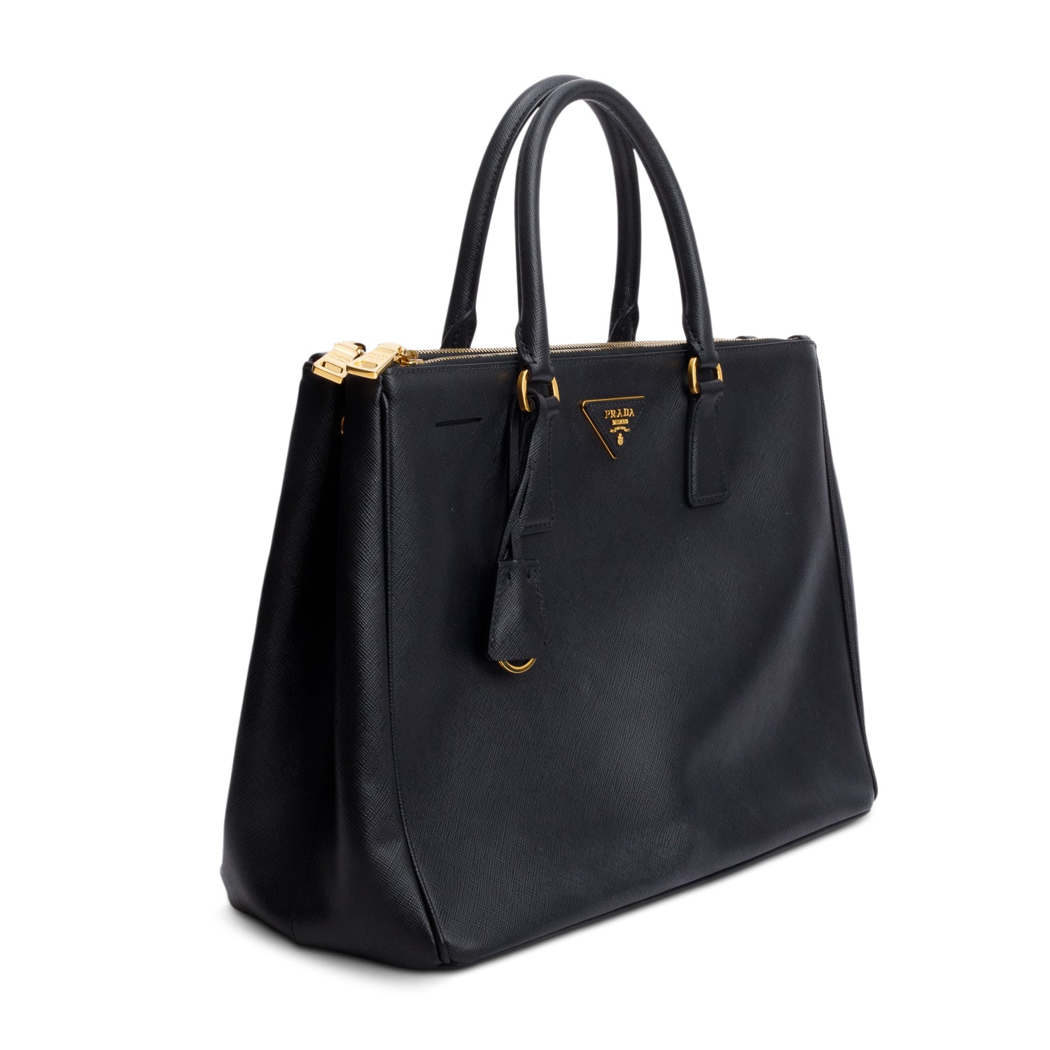 Prada Black Saffiano Lux Large Double Zip Galleria Tote w/ Box