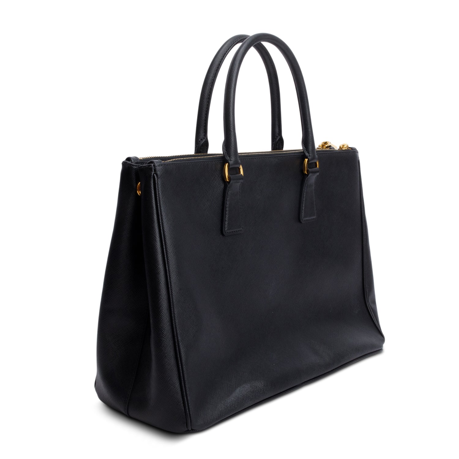 Prada Black Saffiano Lux Large Double Zip Galleria Tote w/ Box