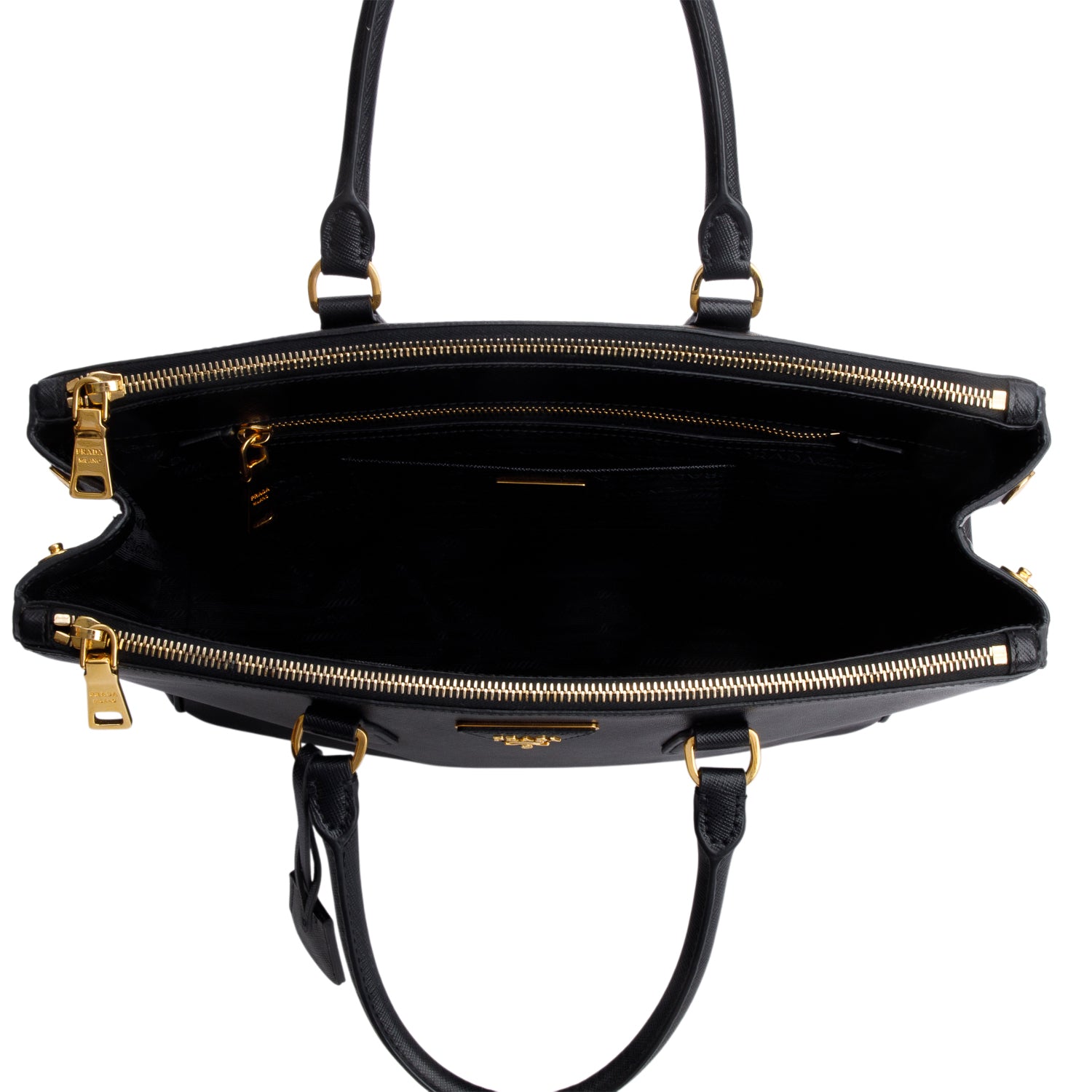Prada Black Saffiano Lux Large Double Zip Galleria Tote w/ Box
