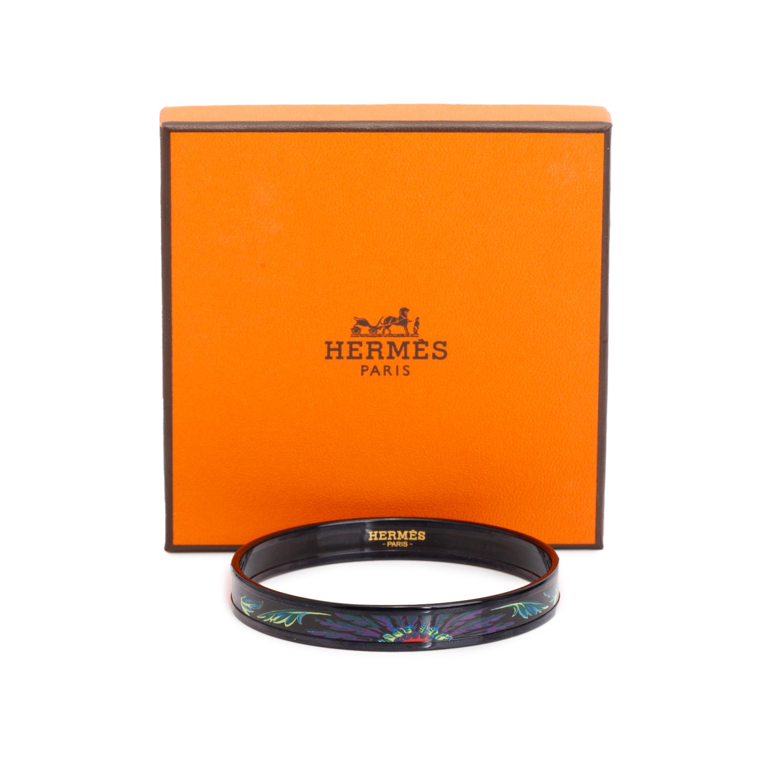 Hermes Black PVD Black/Purple Brazil Painted Enamel Narrow Bangle w/ Box