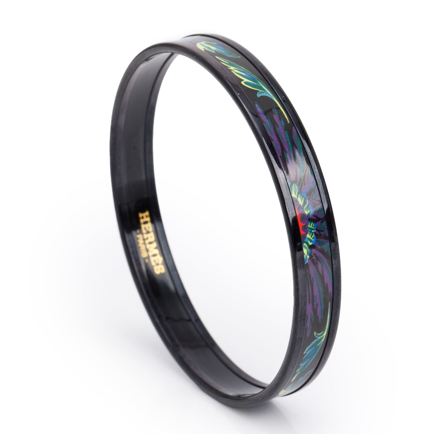 Hermes Black PVD Black/Purple Brazil Painted Enamel Narrow Bangle w/ Box