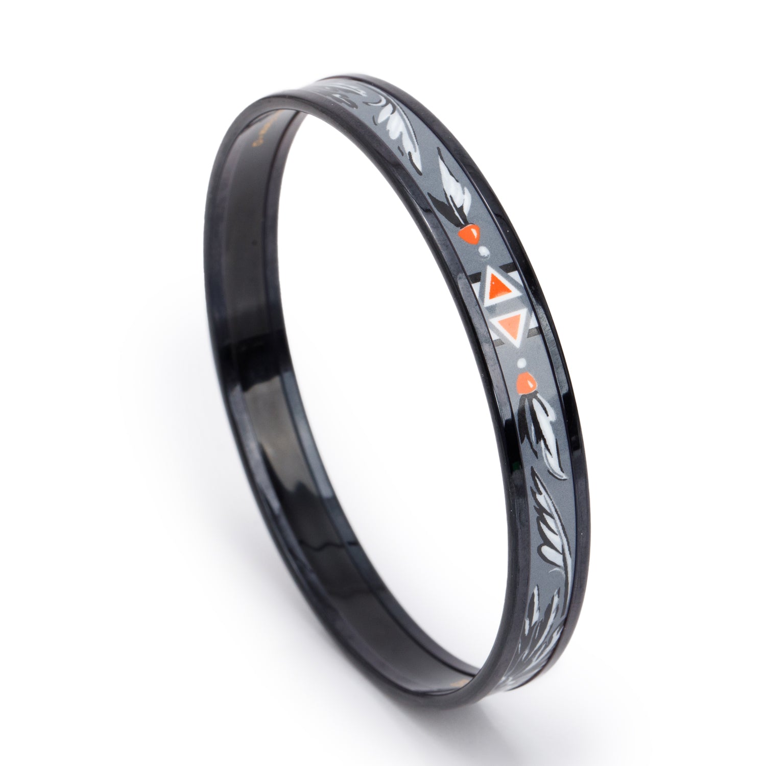 Hermes Black PVD Black/Grey Brazil Painted Enamel Narrow Bangle w/ Box