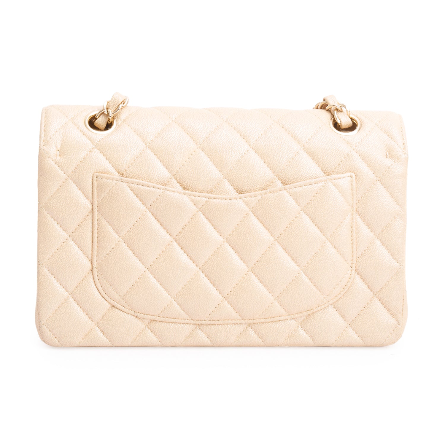 Chanel Iridescent Beige Caviar Quilted Small Double Flap Bag