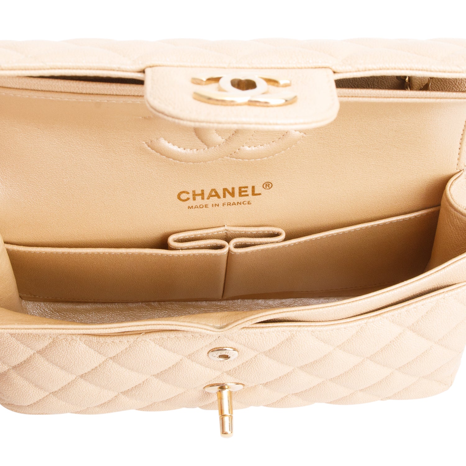 Chanel Iridescent Beige Caviar Quilted Small Double Flap Bag