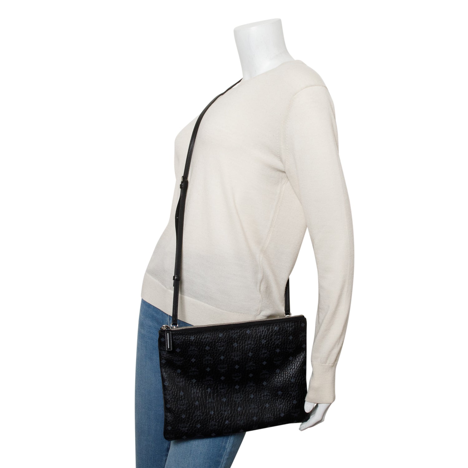 MCM Black Visetos Portuna Clutch Crossbody Bag w/ Strap