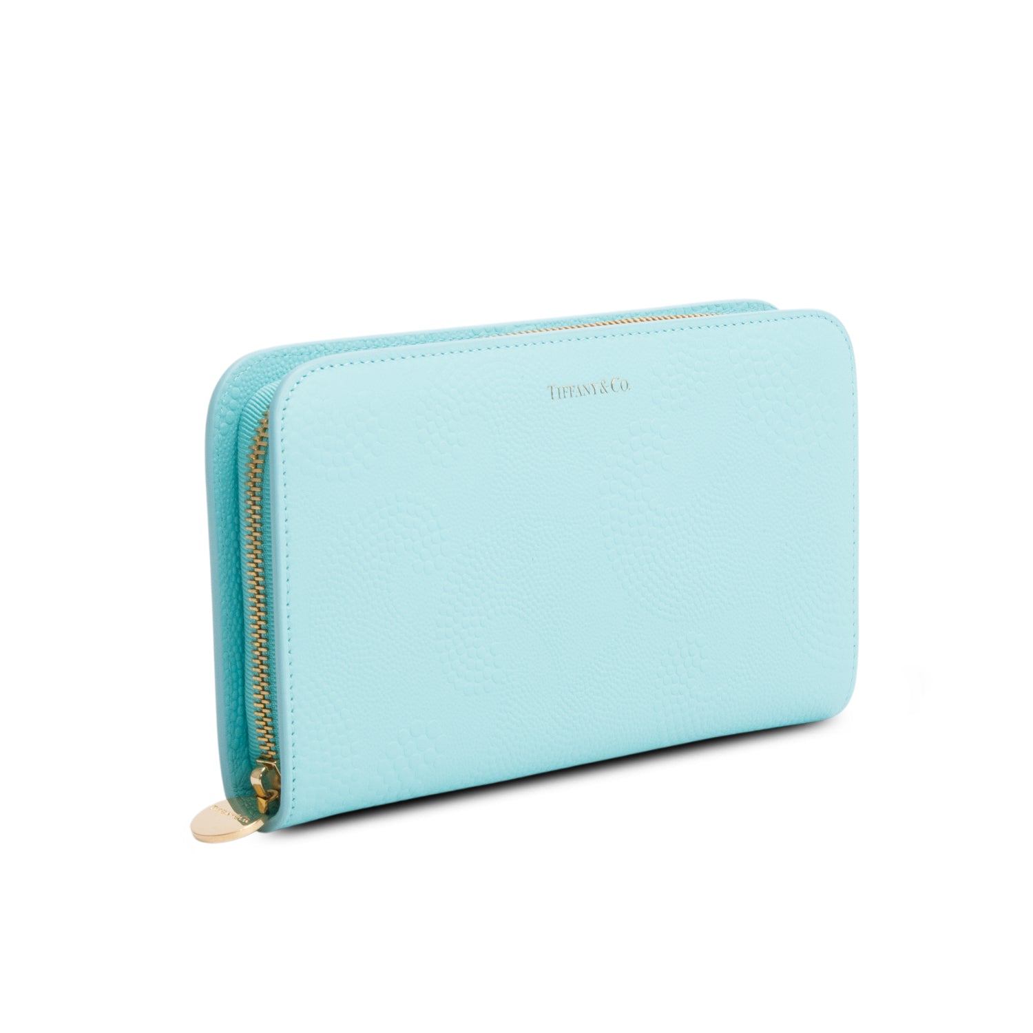 Tiffany & Co. Turquoise Leather Large Zip Organizer Wallet w/ Box