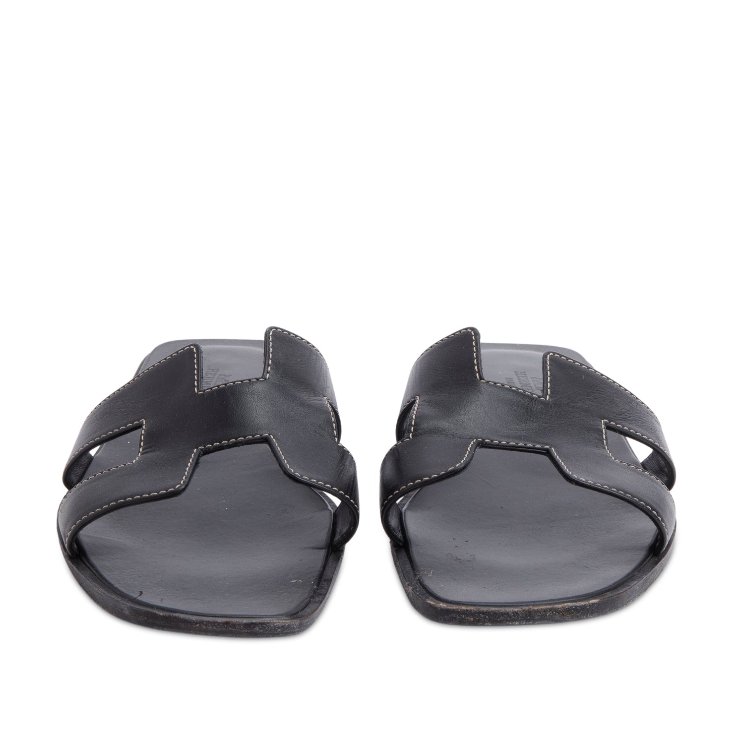 Hermes 2025 Black Box Leather Oran Sandals, Size 40 w/ Box & Receipt
