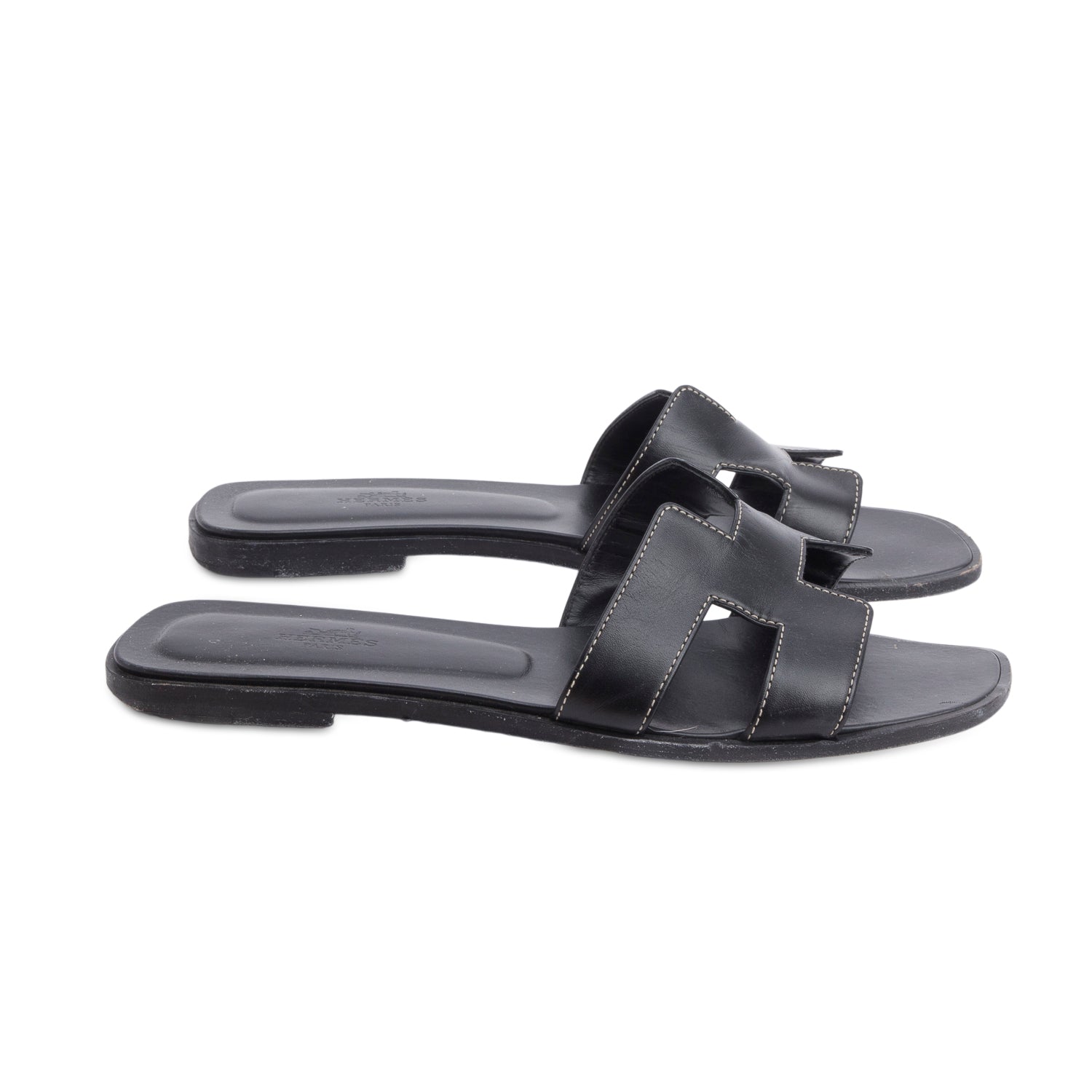 Hermes 2025 Black Box Leather Oran Sandals, Size 40 w/ Box & Receipt