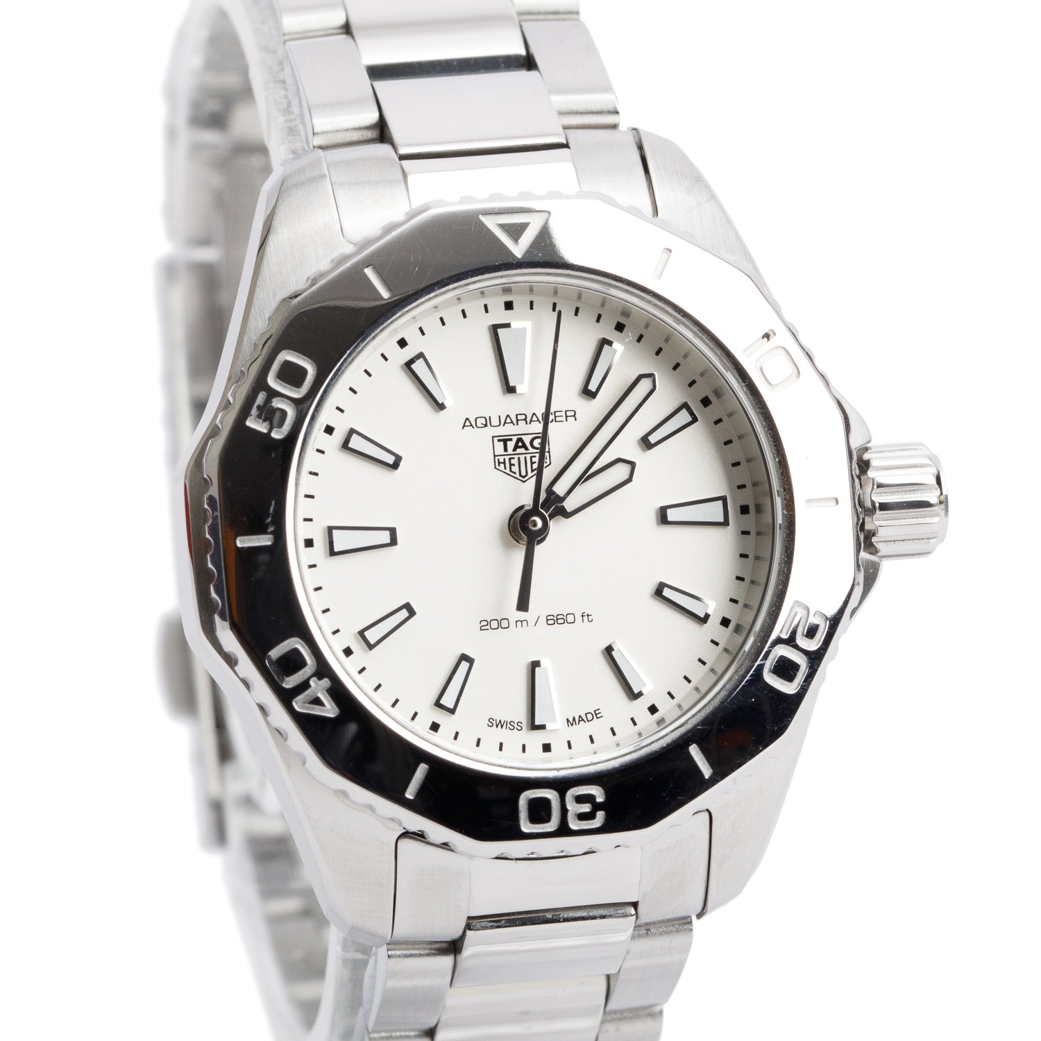 Tag Heuer Stainless Steel Aquaracer Professional 200M 30 MM Quartz Watch White Dial WBP1411-0 w/ Box & Papers