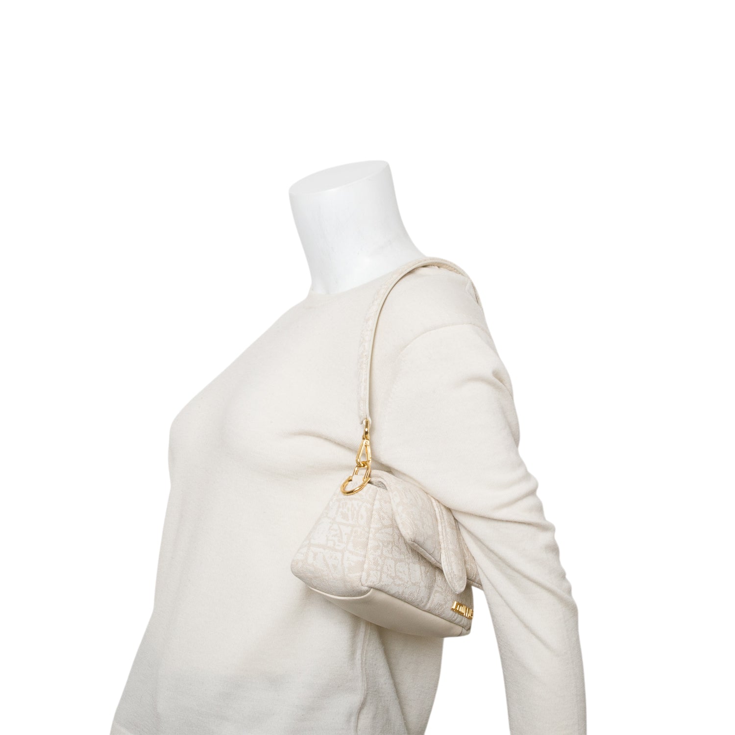 Jacquemus Beige Jacquared Denim La Croisiere Mini Puffed Flap Bag w/ Straps