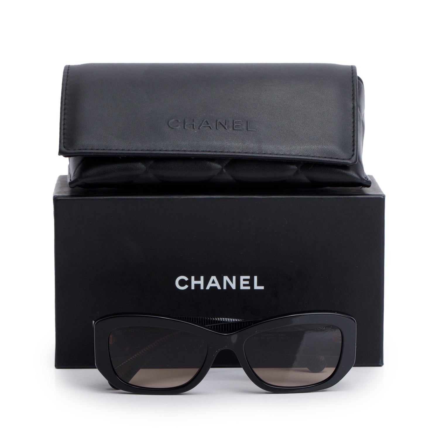 Chanel 5493 Black Acetate CC Logo Rectangle Sunglasses w/ Box & Case