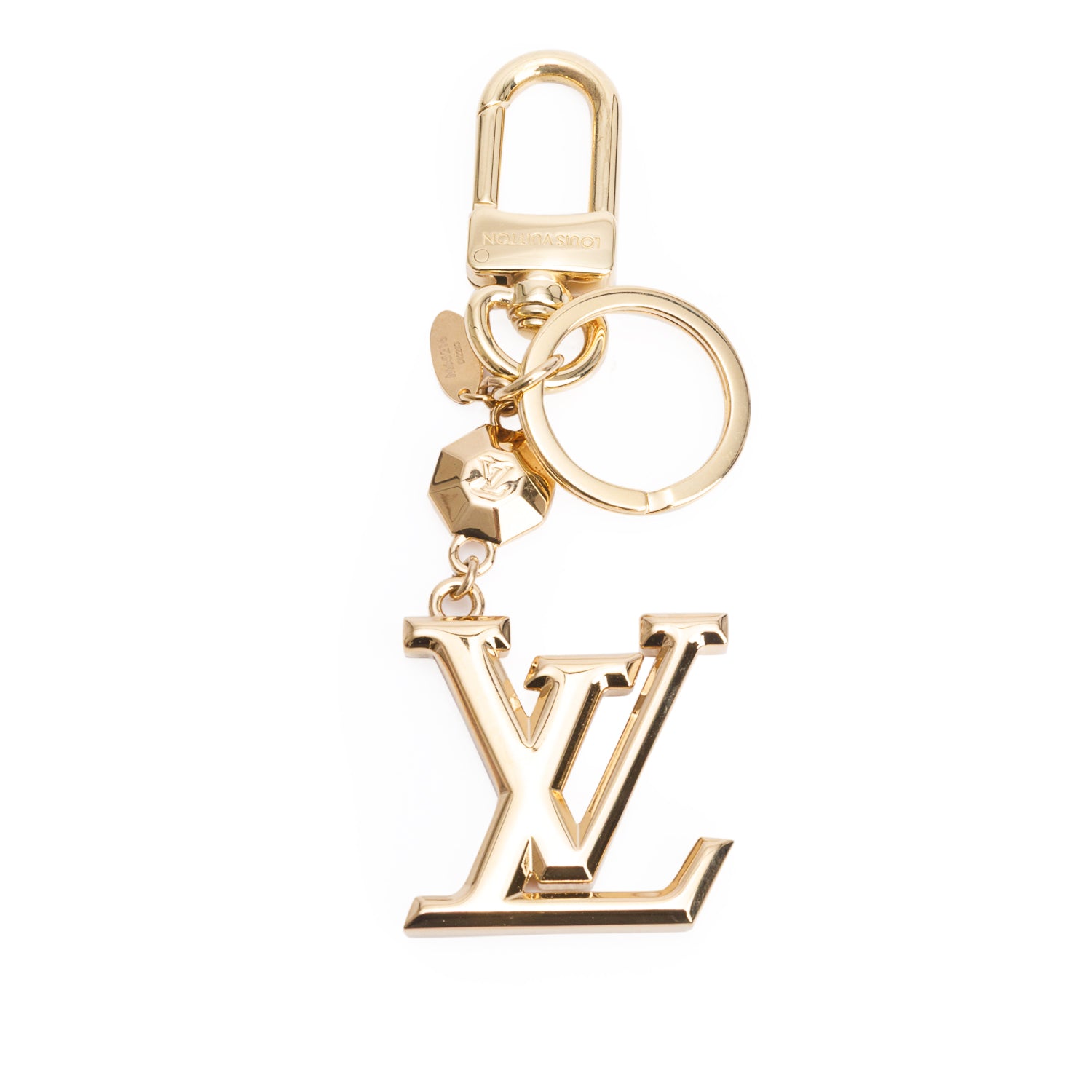 Louis Vuitton 2023 Gold Tone Metal Porte Cles LV Facettes Bag Charm Keychain w/ Box