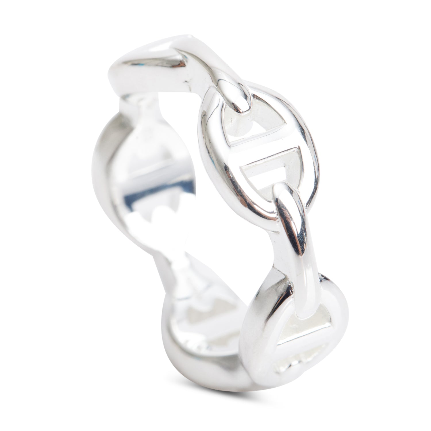 Hermes Sterling Silver Chaine D'Ancre Enchainee Ring, Small Model, Size 52 6