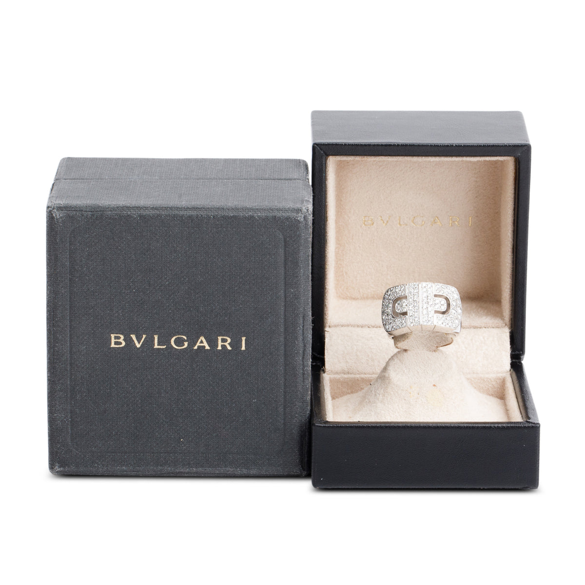BVLGARI 18k White Gold Diamond Parentesi Cocktail Ring, Size 6.25 w/ Box