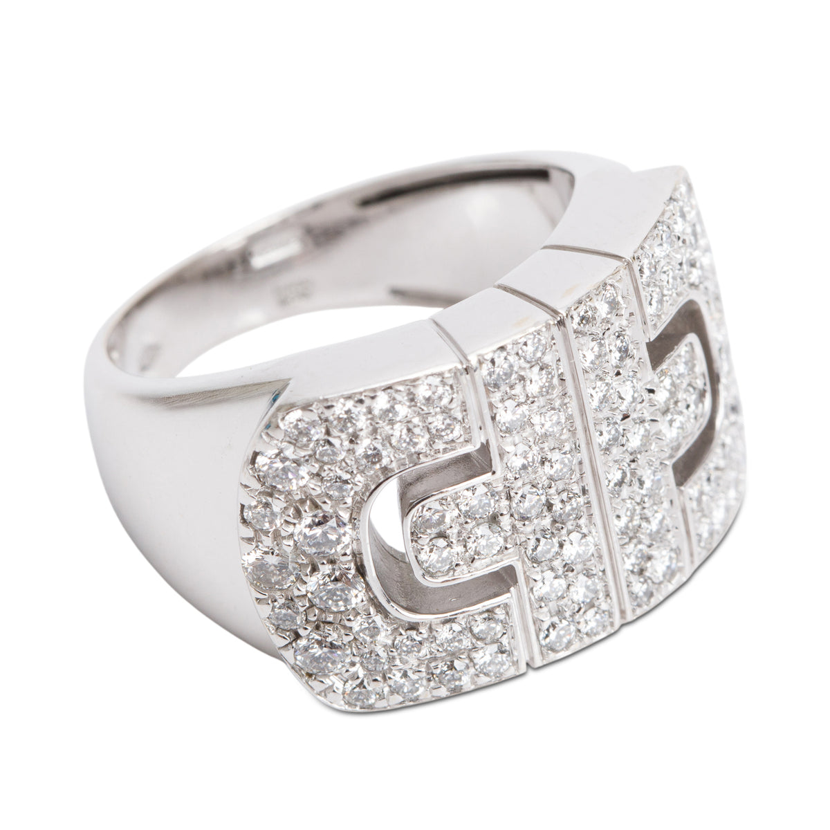 BVLGARI 18k White Gold Diamond Parentesi Cocktail Ring, Size 6.25 w/ Box