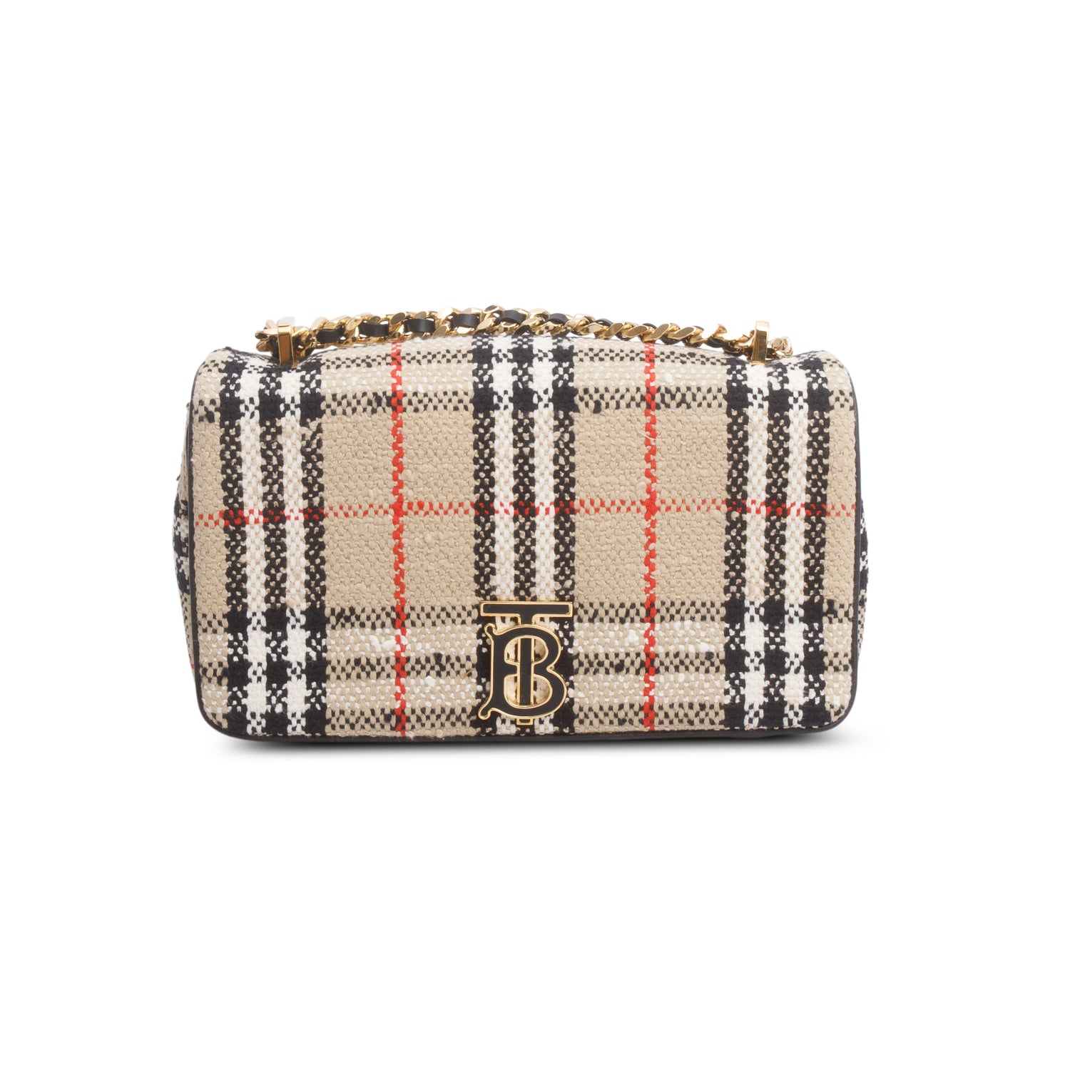 Burberry Beige Check Tweed Small Lola TB Shoulder Bag