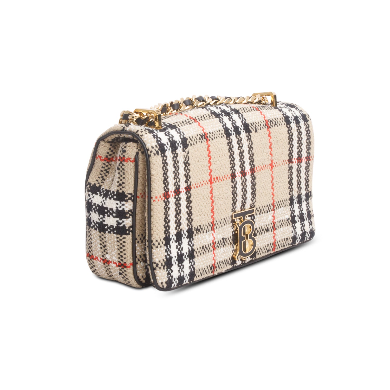 Burberry Beige Check Tweed Small Lola TB Shoulder Bag