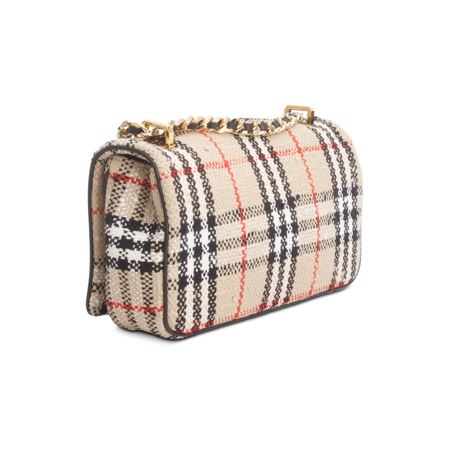 Burberry Beige Check Tweed Small Lola TB Shoulder Bag